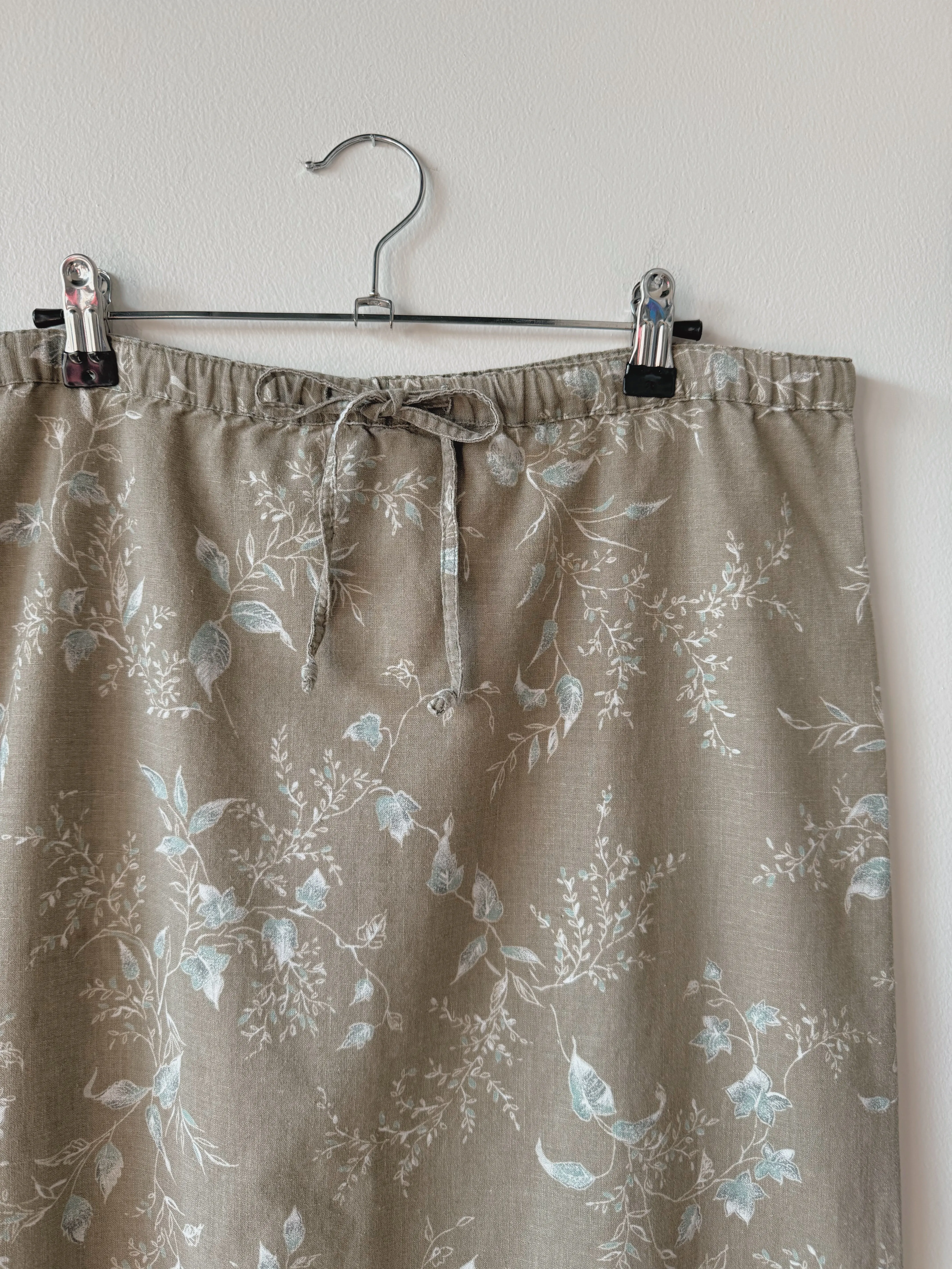 90s Muted Floral Linen Maxi Skirt (S)