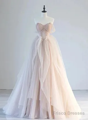 A-Line Pink Tulle Sweetheart Prom Dress Party Dress, Pink Tulle Evening Dress