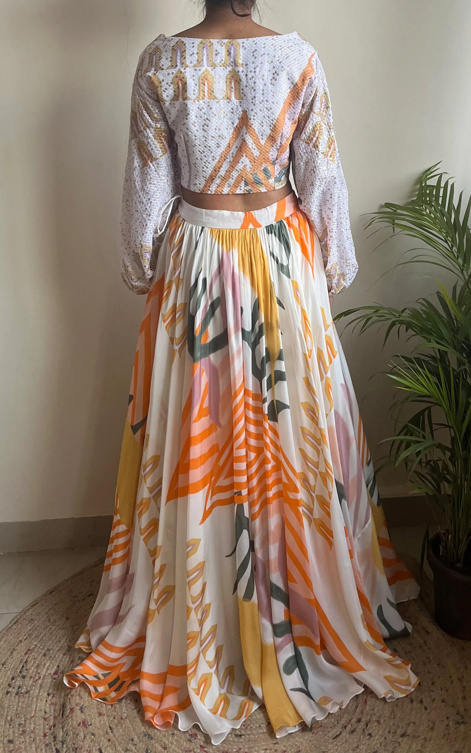 Abstract Printed Gathered Skirt & Top Set