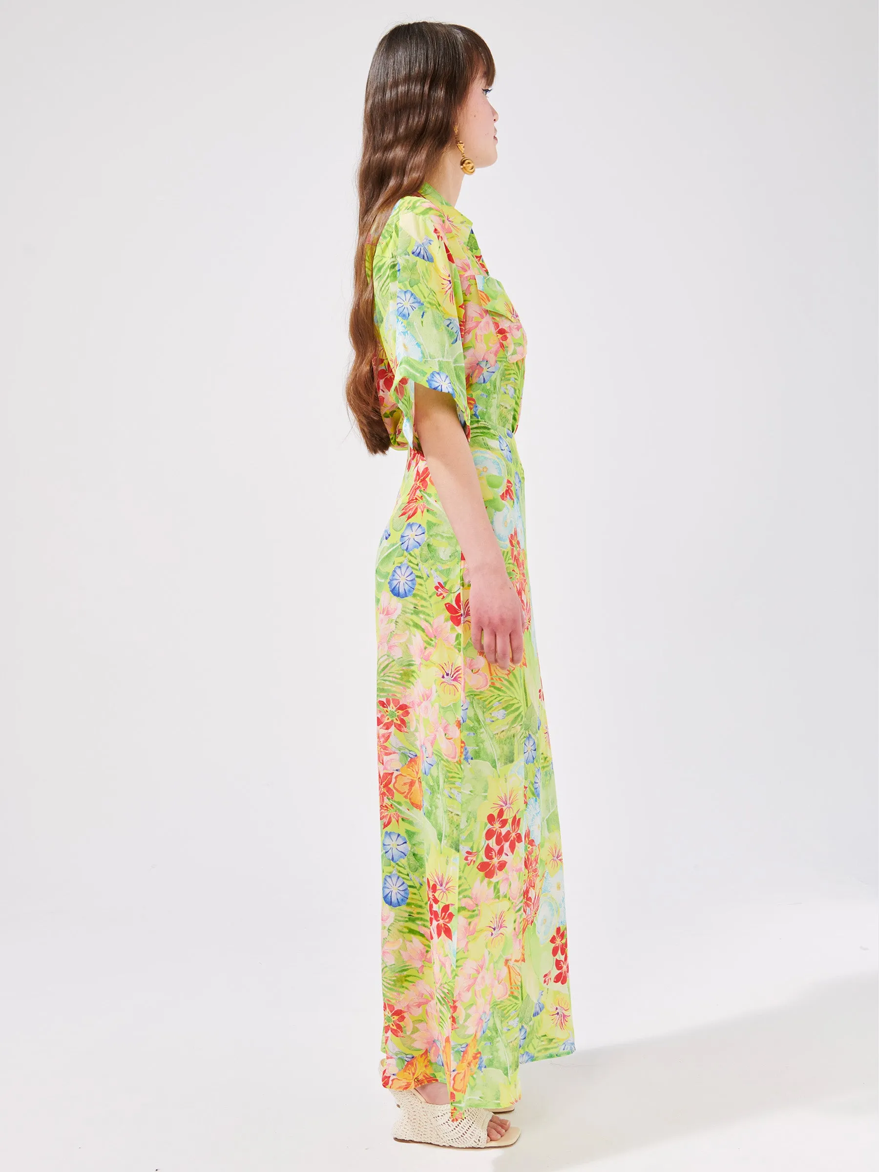 Abundant Blooms Silk Maxi Skirt Chartreuse