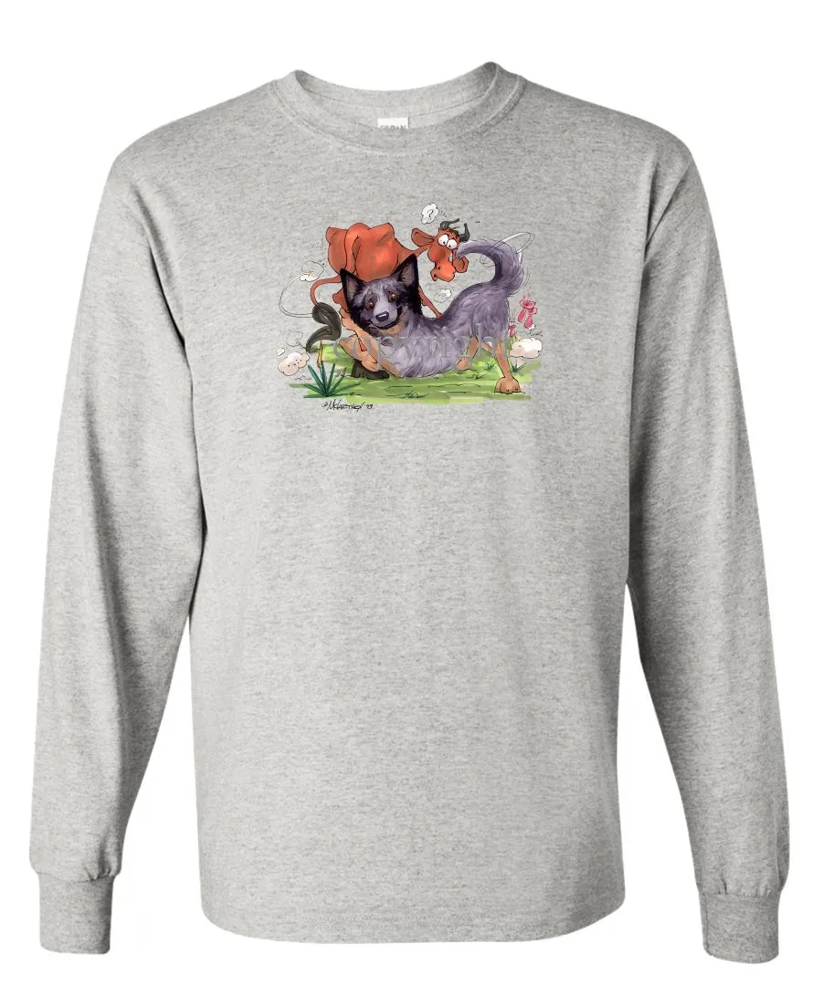 Australian Cattle Dog - Tackling Cow - Caricature - Long Sleeve T-Shirt