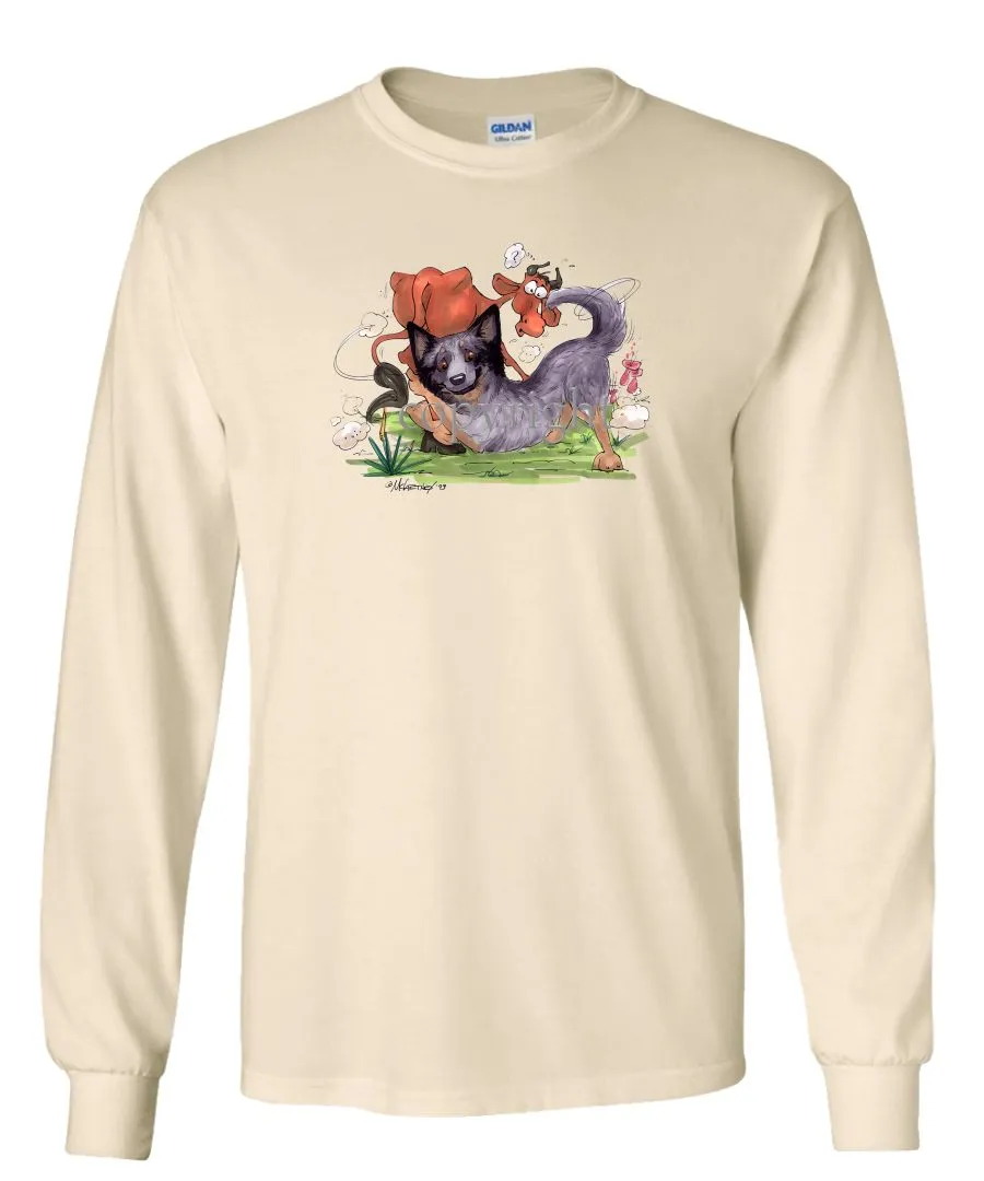 Australian Cattle Dog - Tackling Cow - Caricature - Long Sleeve T-Shirt