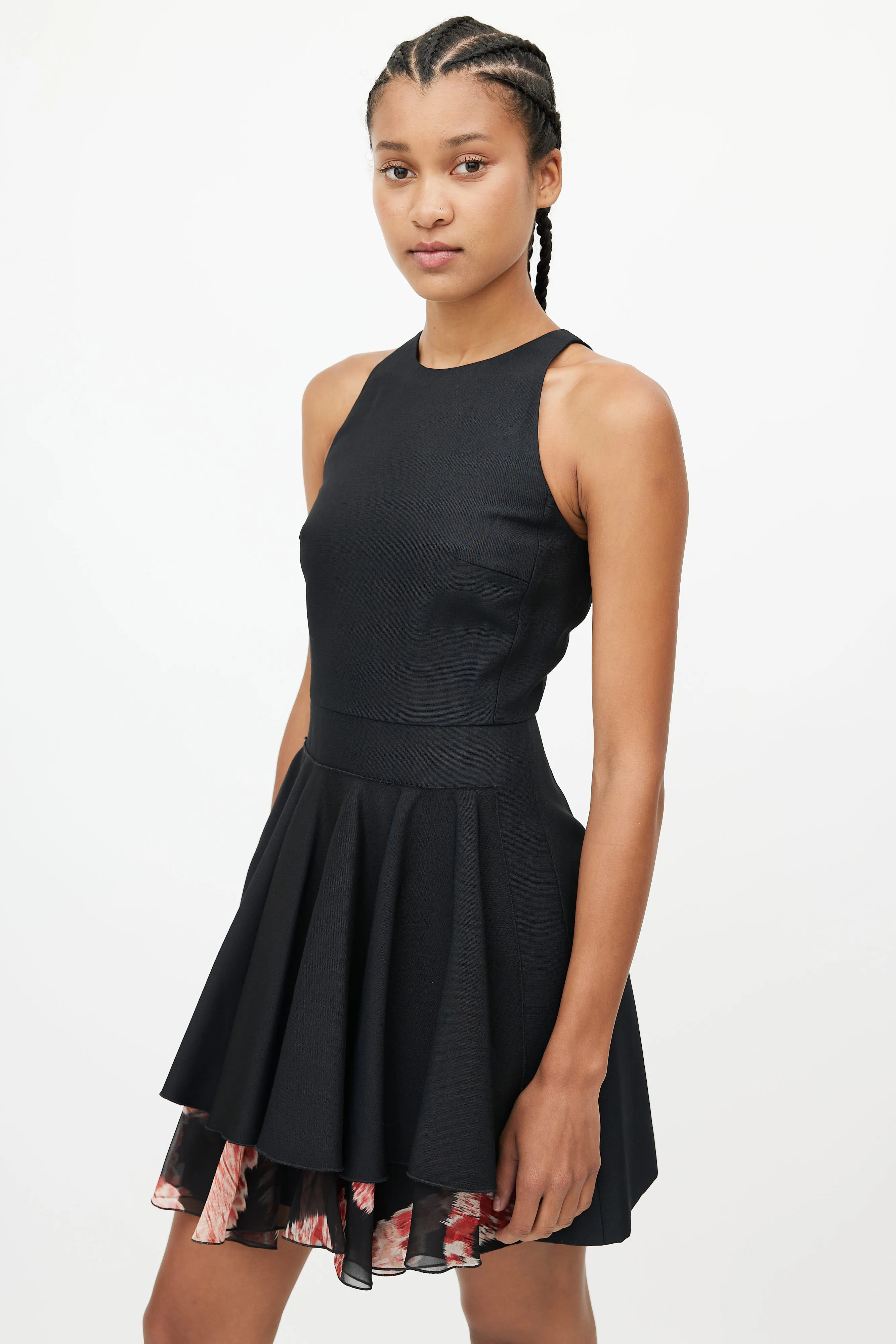 Black & Red Floral Ruffled Dress