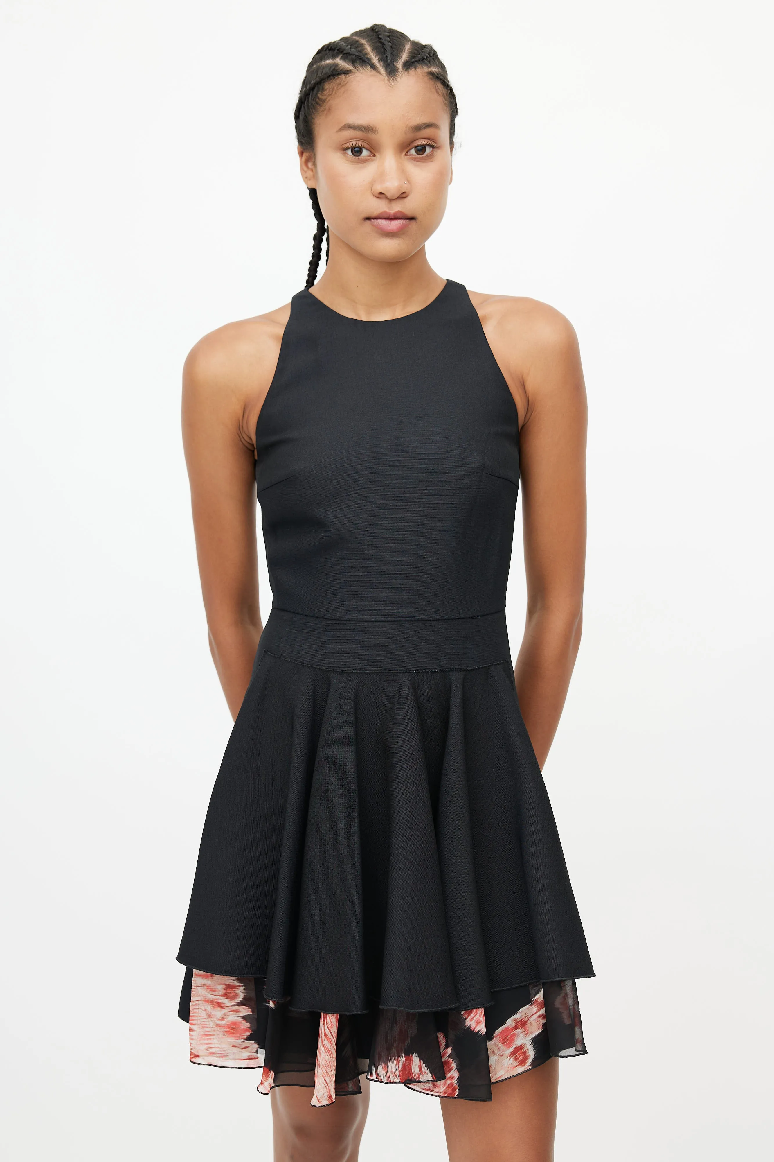 Black & Red Floral Ruffled Dress