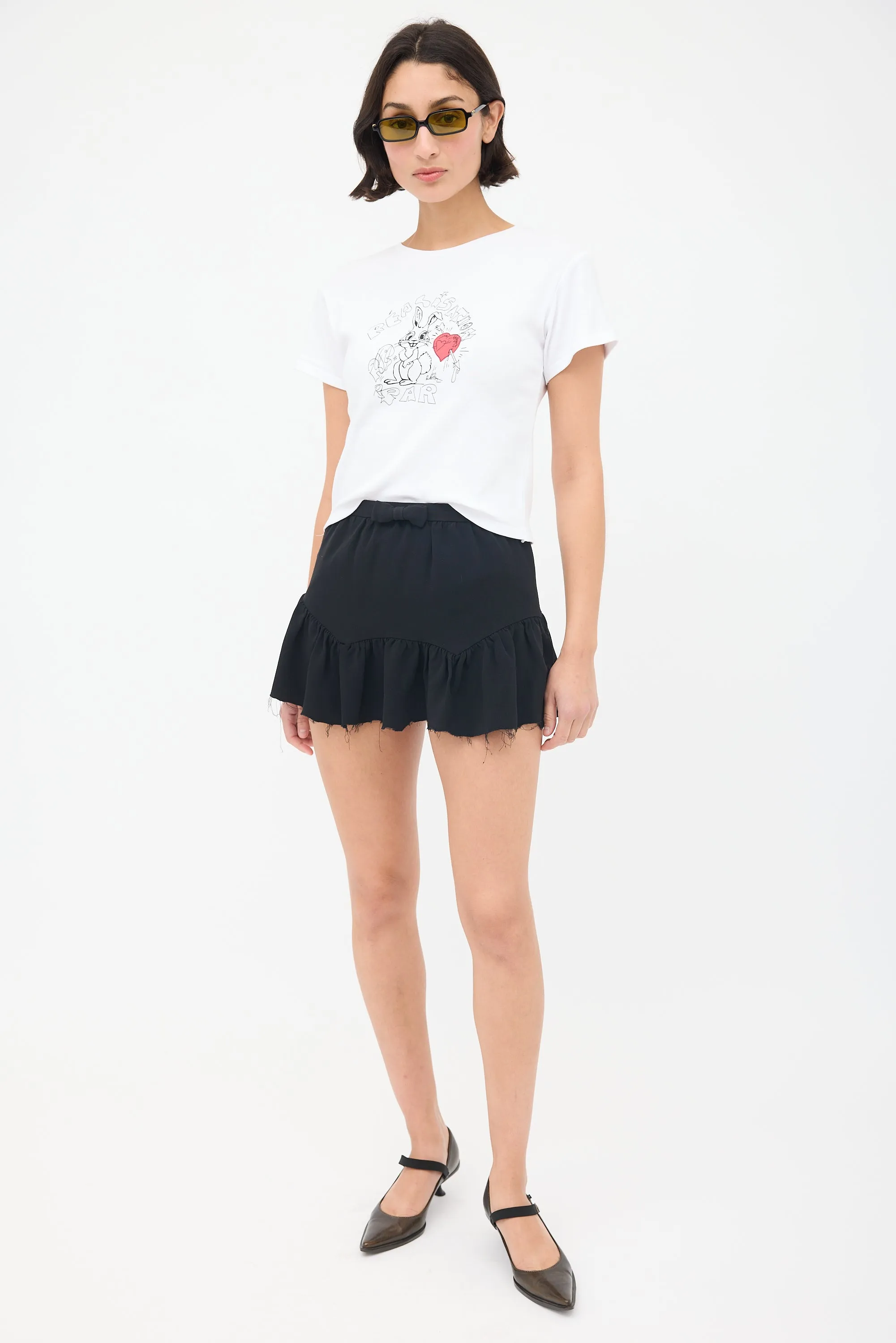 Black Bow Raw Hem Ruffled Skirt