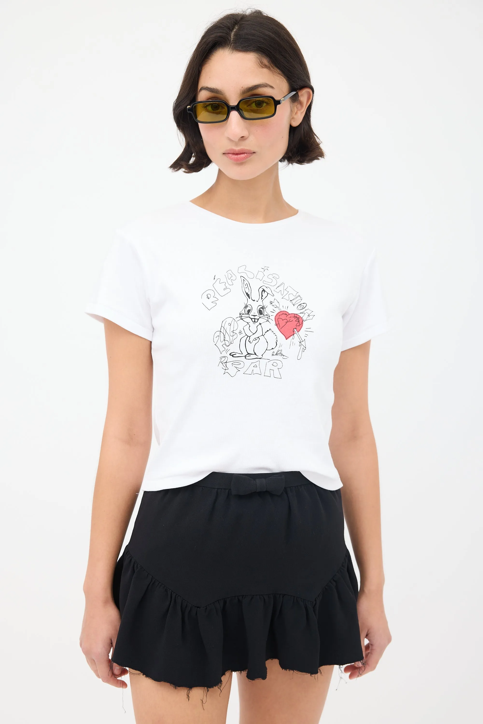 Black Bow Raw Hem Ruffled Skirt