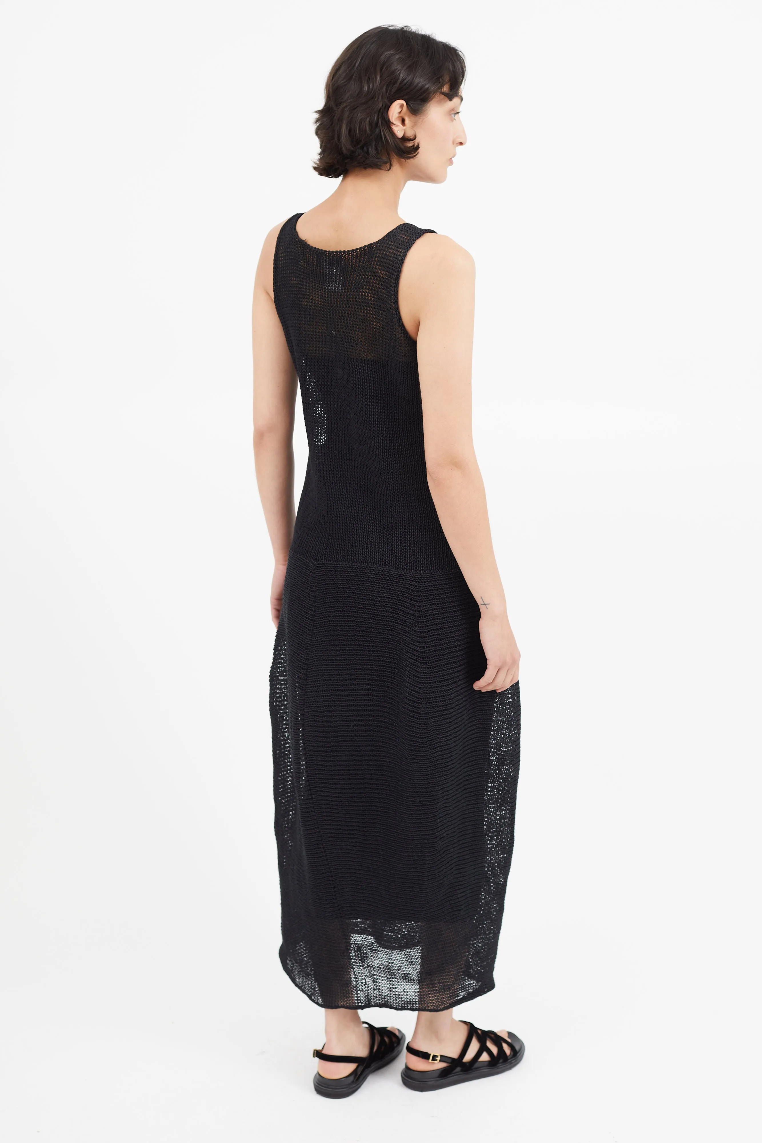 Black Knit Sleeveless Linen Dress