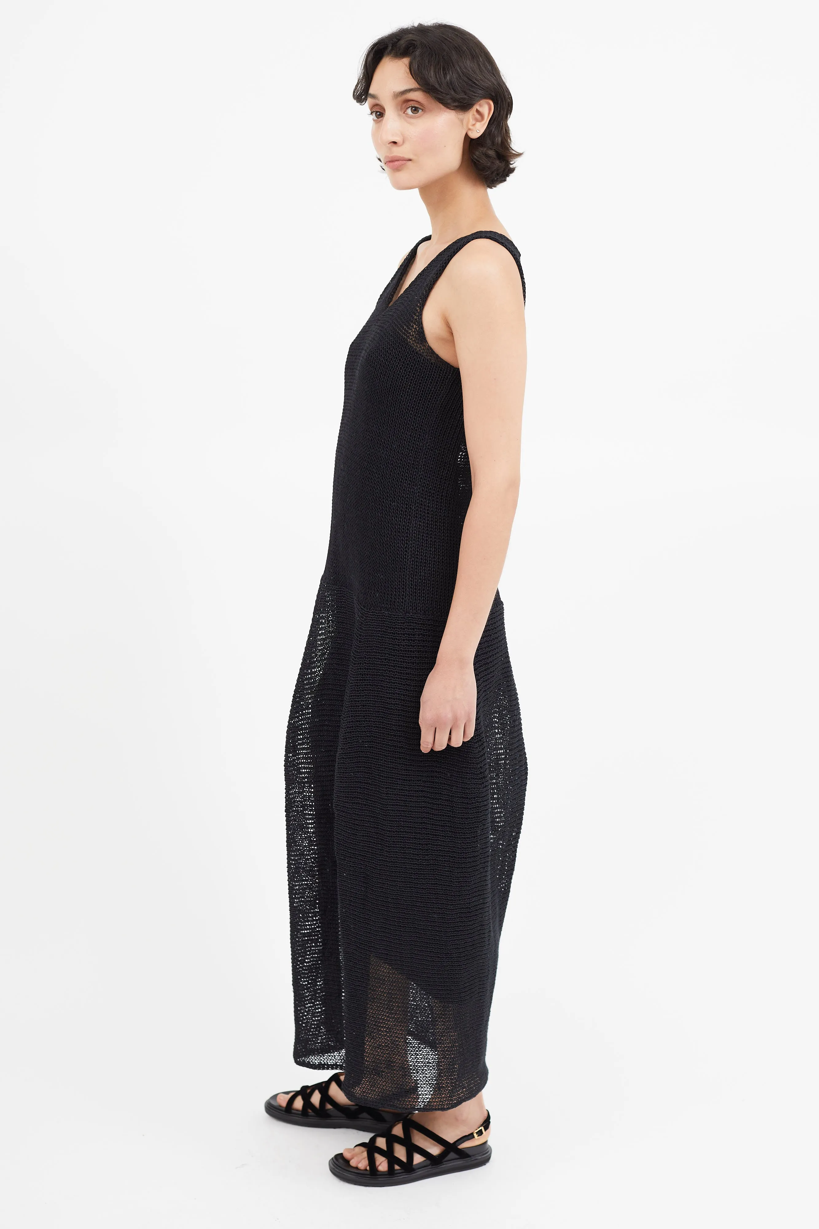 Black Knit Sleeveless Linen Dress