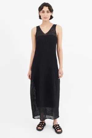 Black Knit Sleeveless Linen Dress