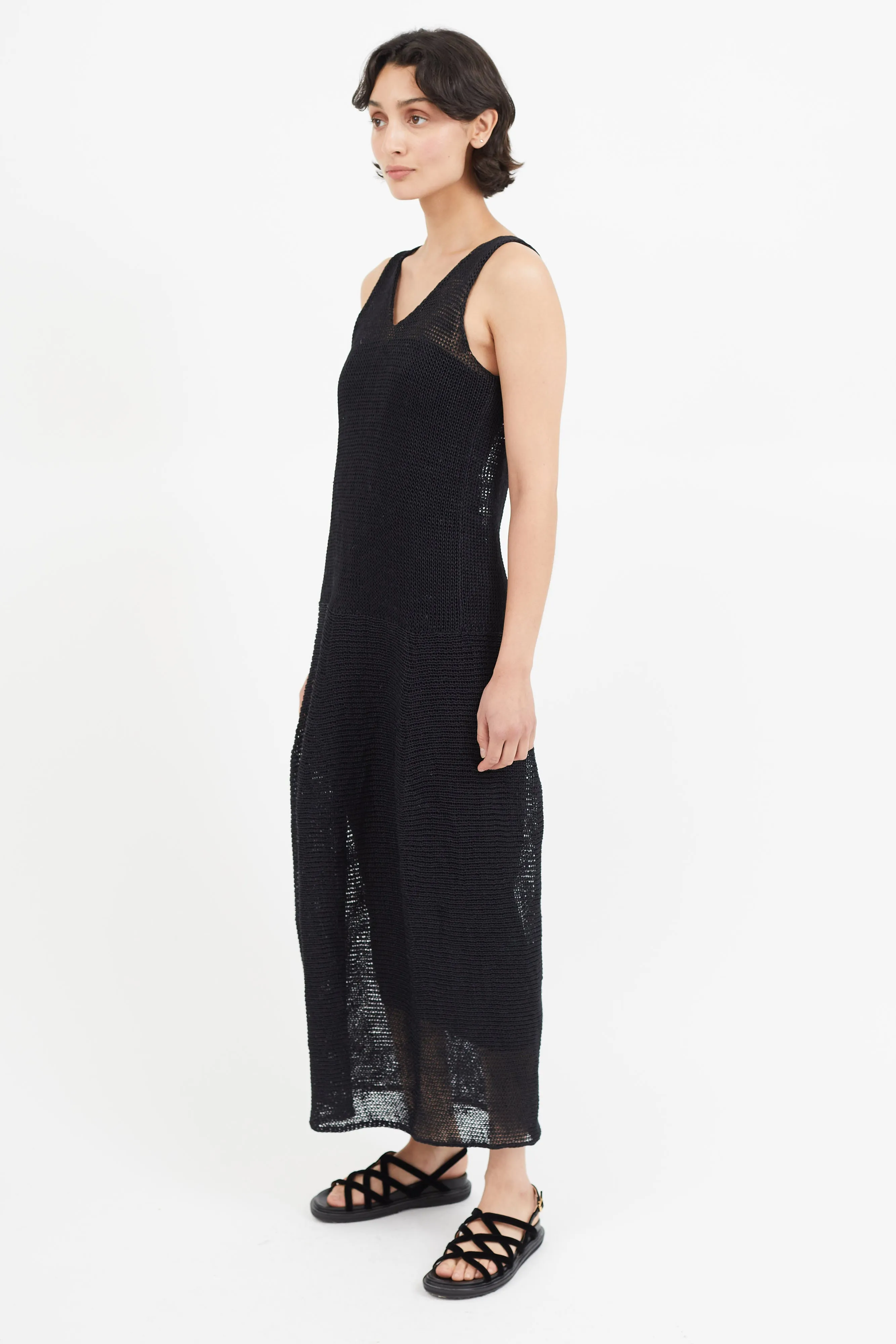 Black Knit Sleeveless Linen Dress