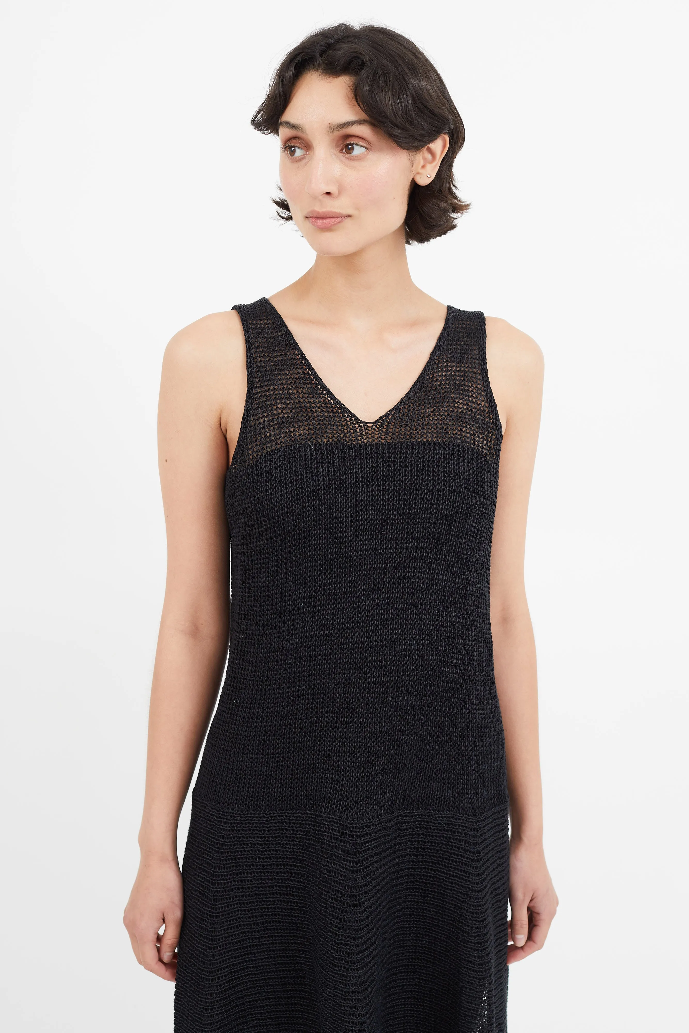 Black Knit Sleeveless Linen Dress