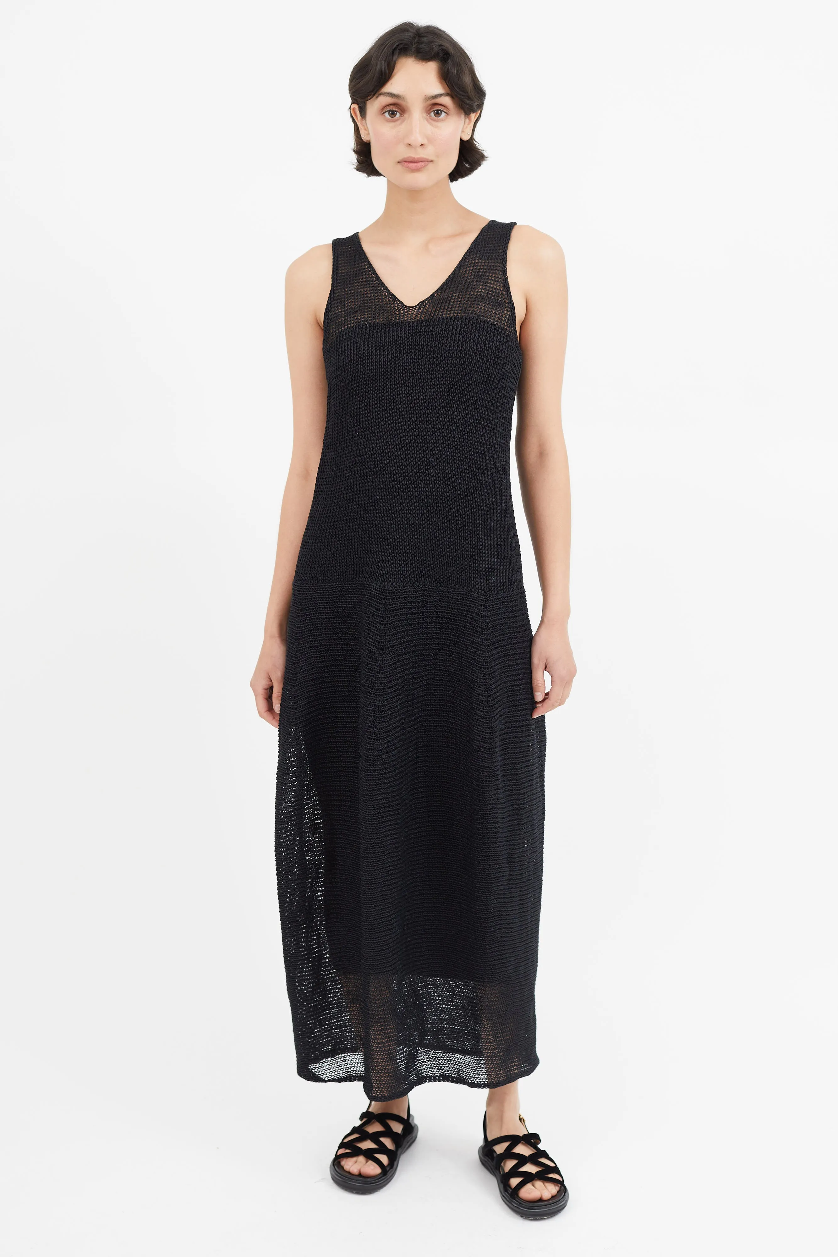 Black Knit Sleeveless Linen Dress