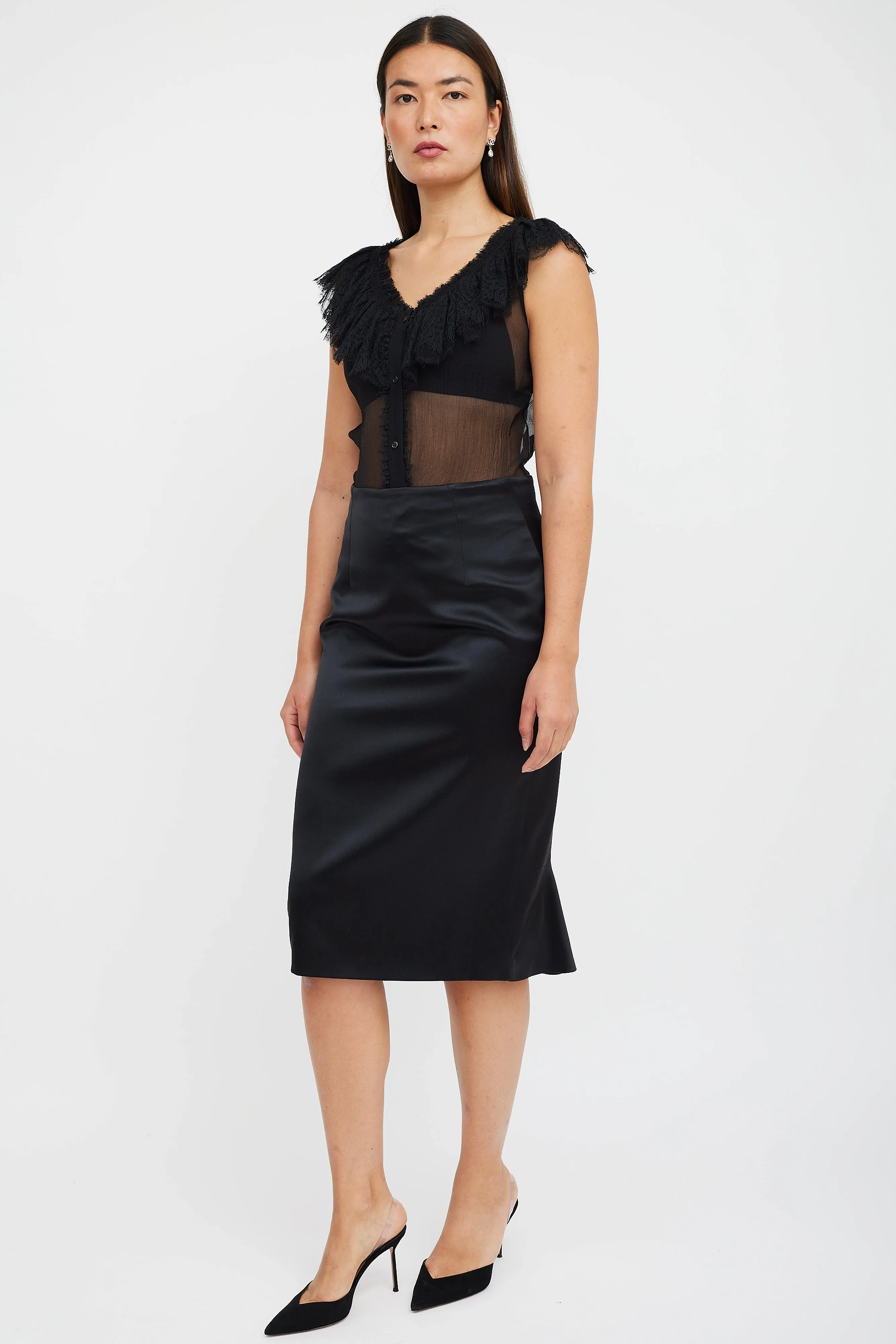 Black Silk Ruffled Skirt