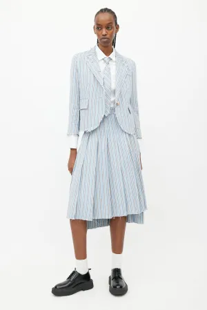Blue & White Stripes Tie Skirt Suit