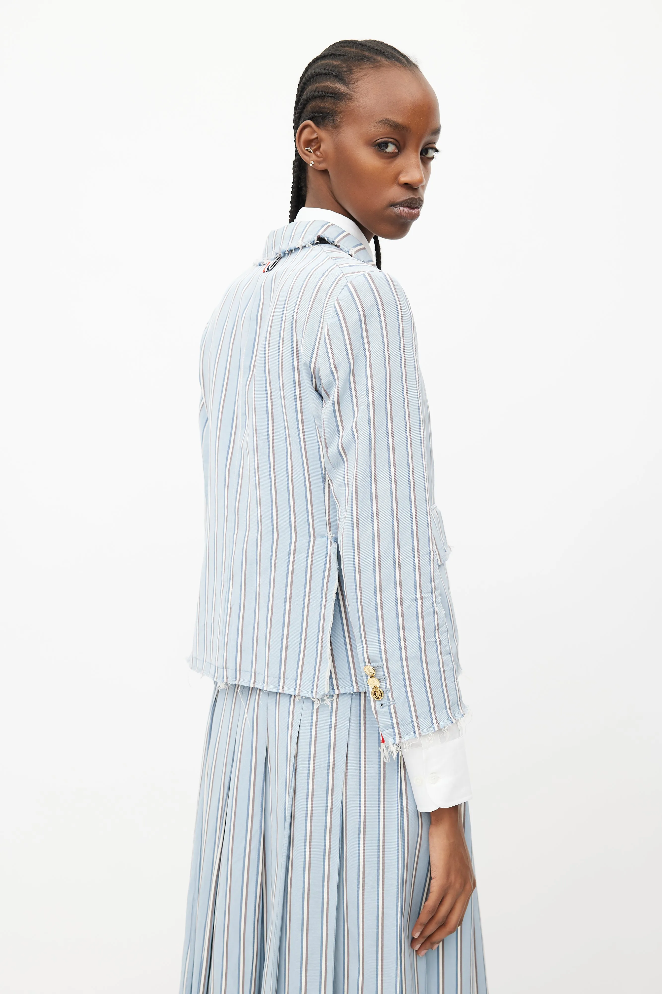 Blue & White Stripes Tie Skirt Suit