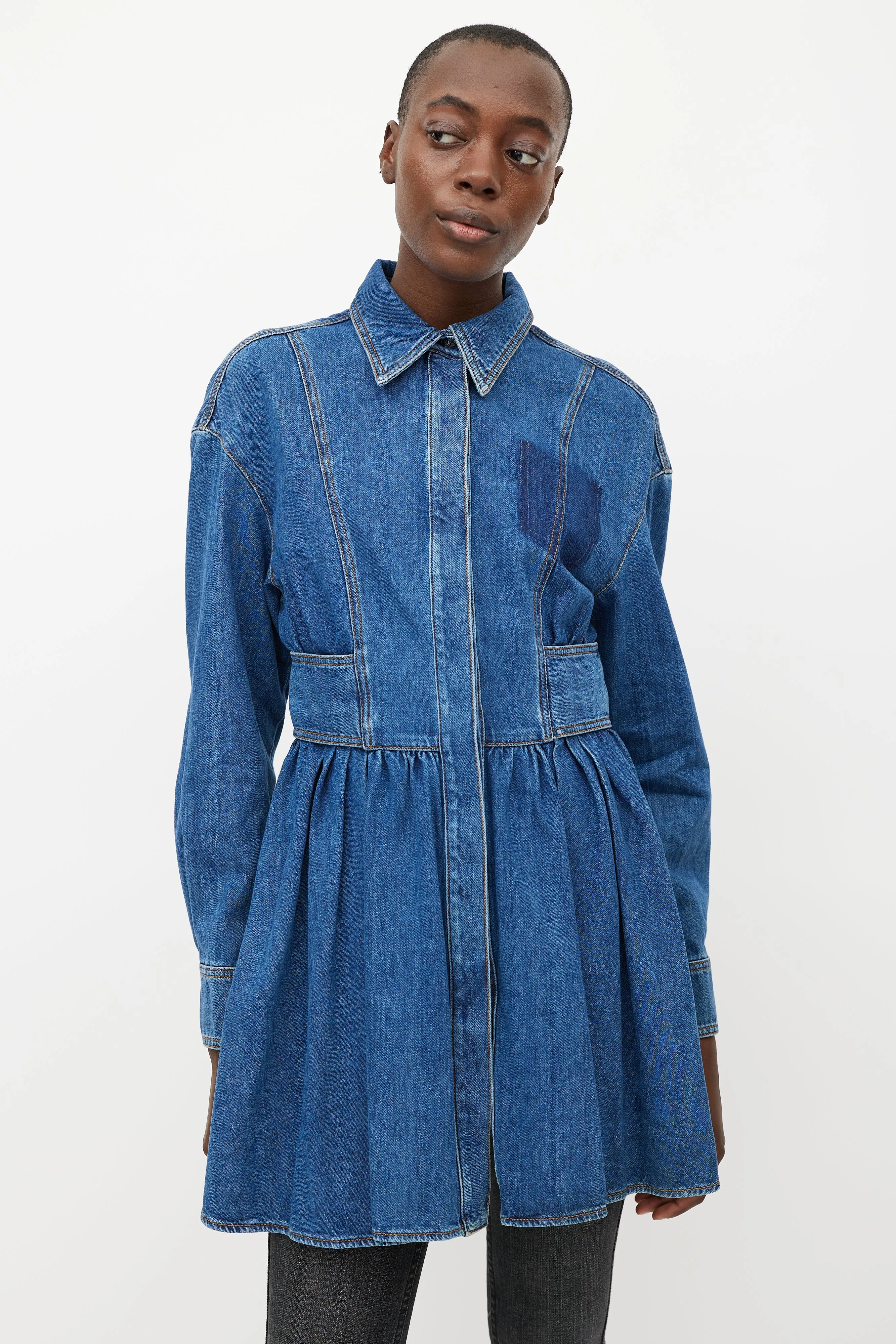Blue Ruffled Denim Dress