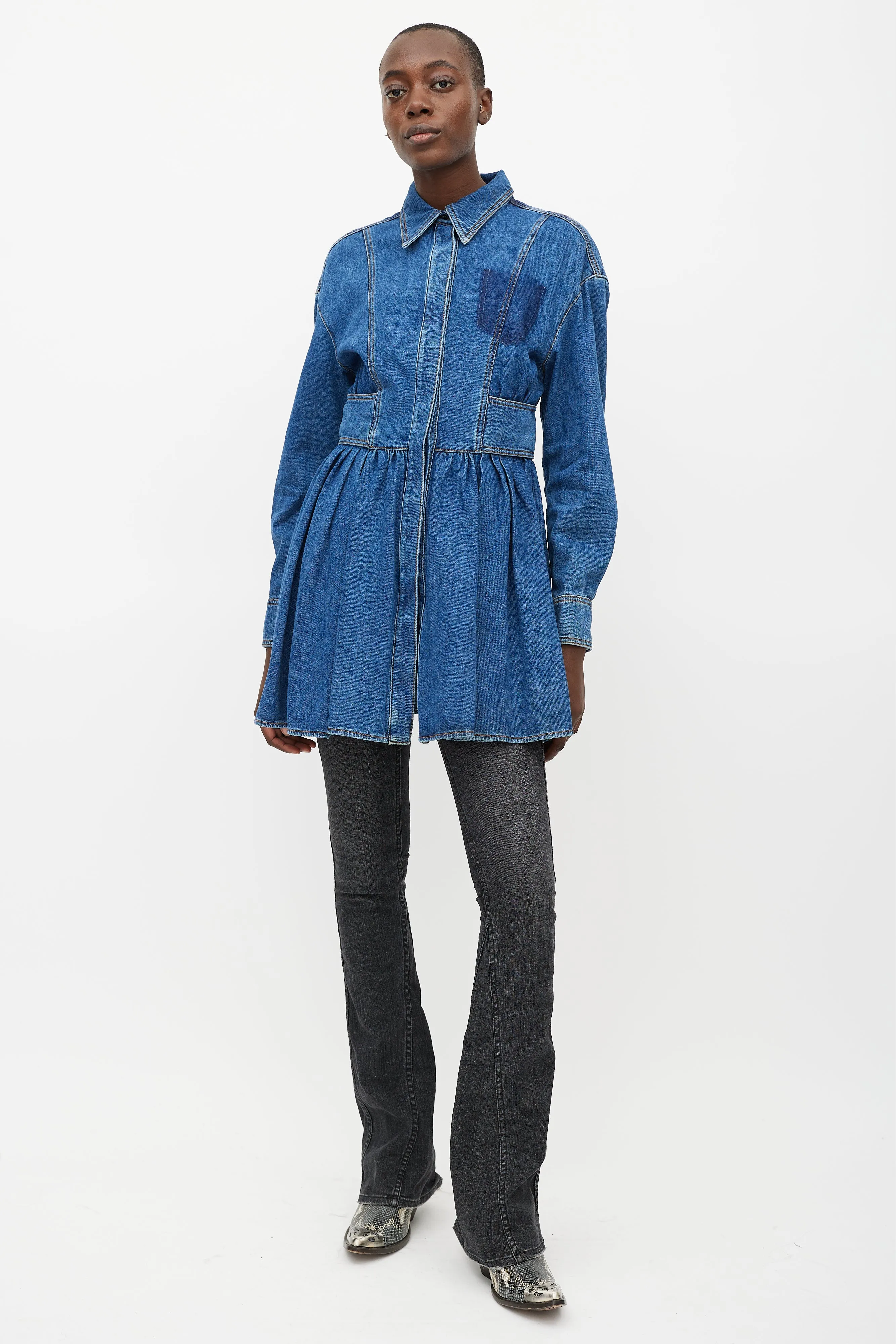 Blue Ruffled Denim Dress