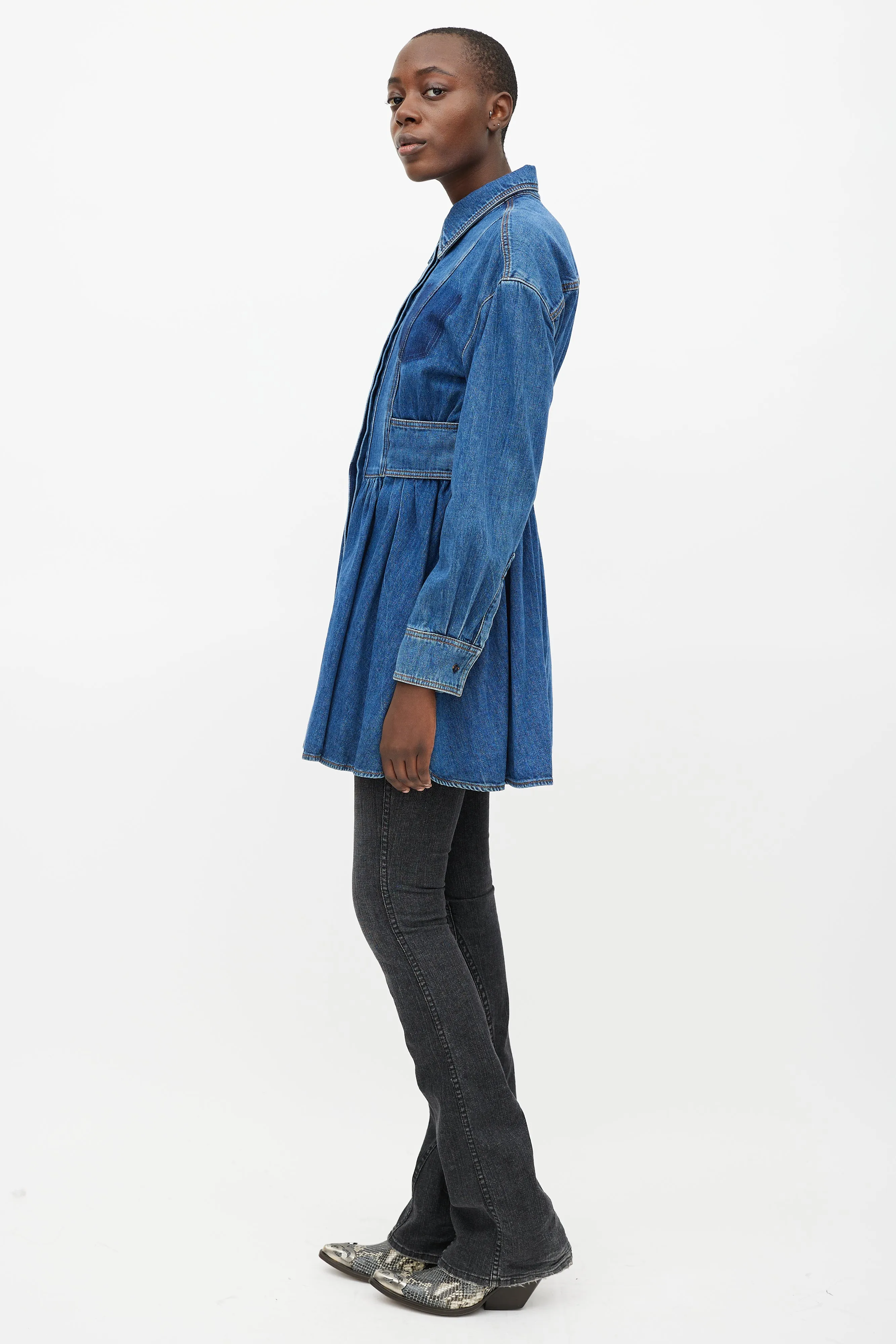 Blue Ruffled Denim Dress