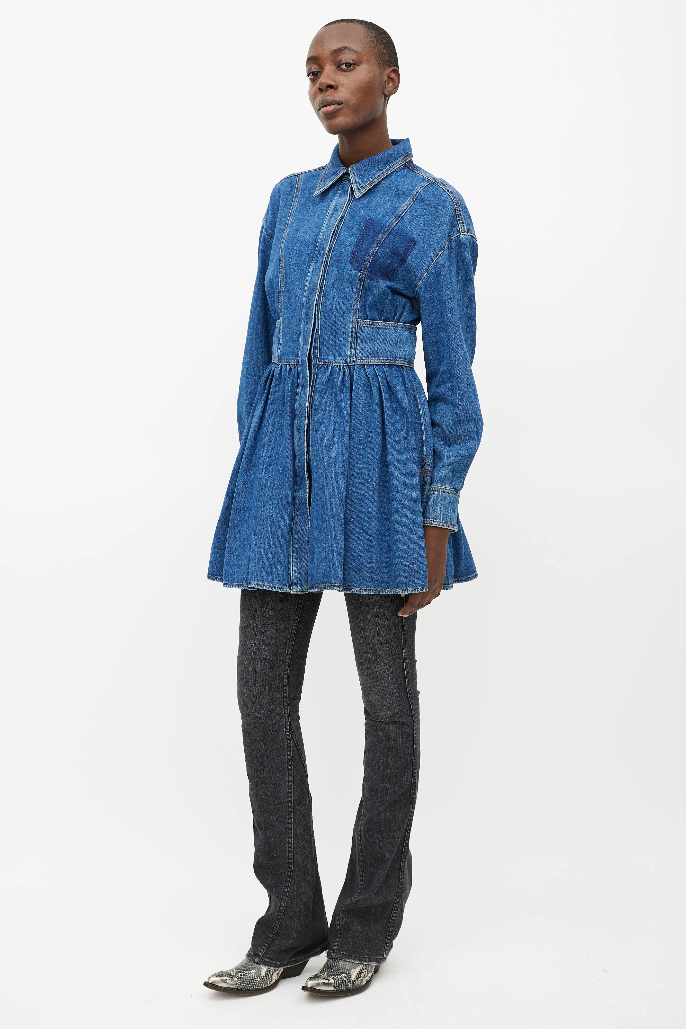 Blue Ruffled Denim Dress
