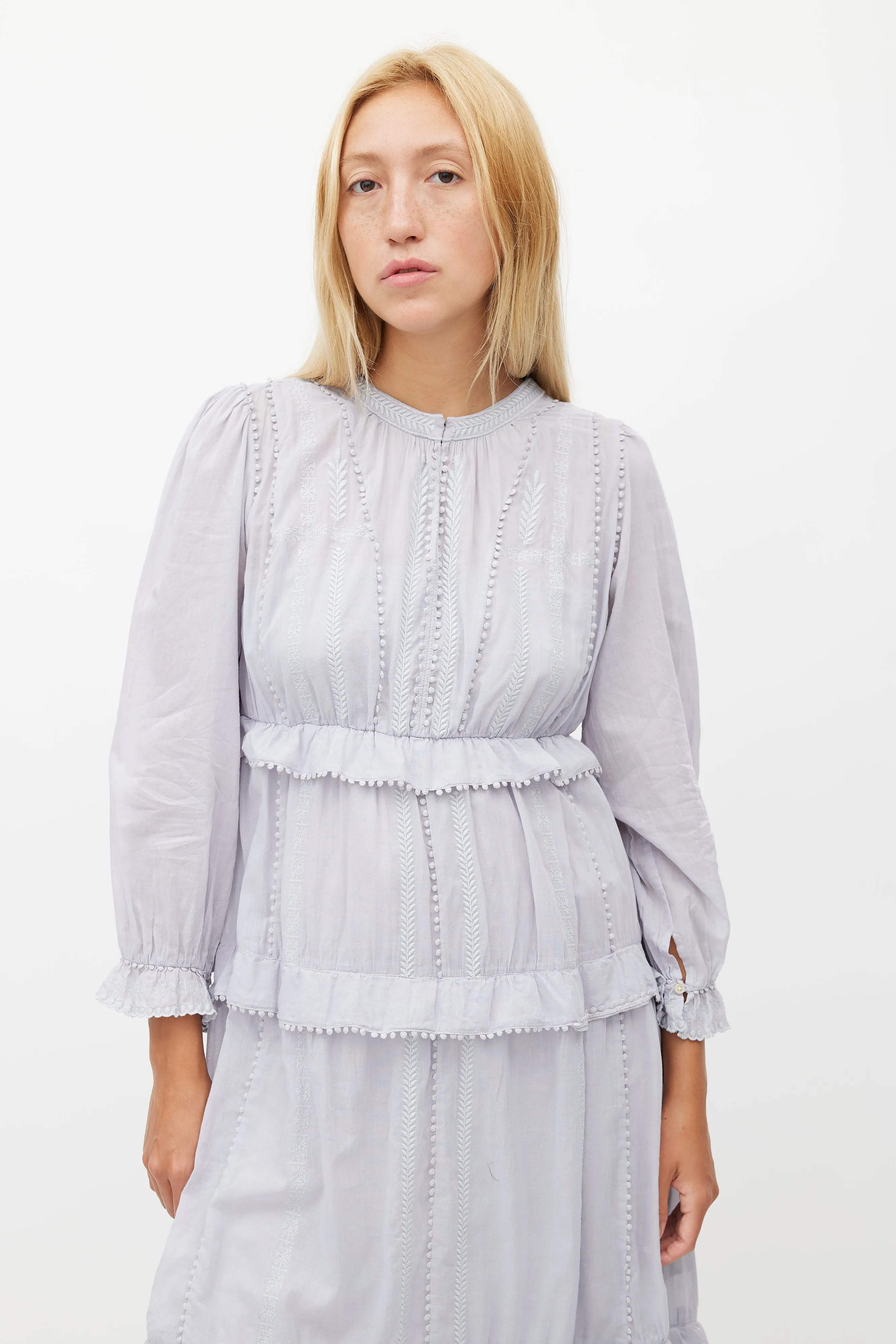 Blue Tiered Embroidered Dress