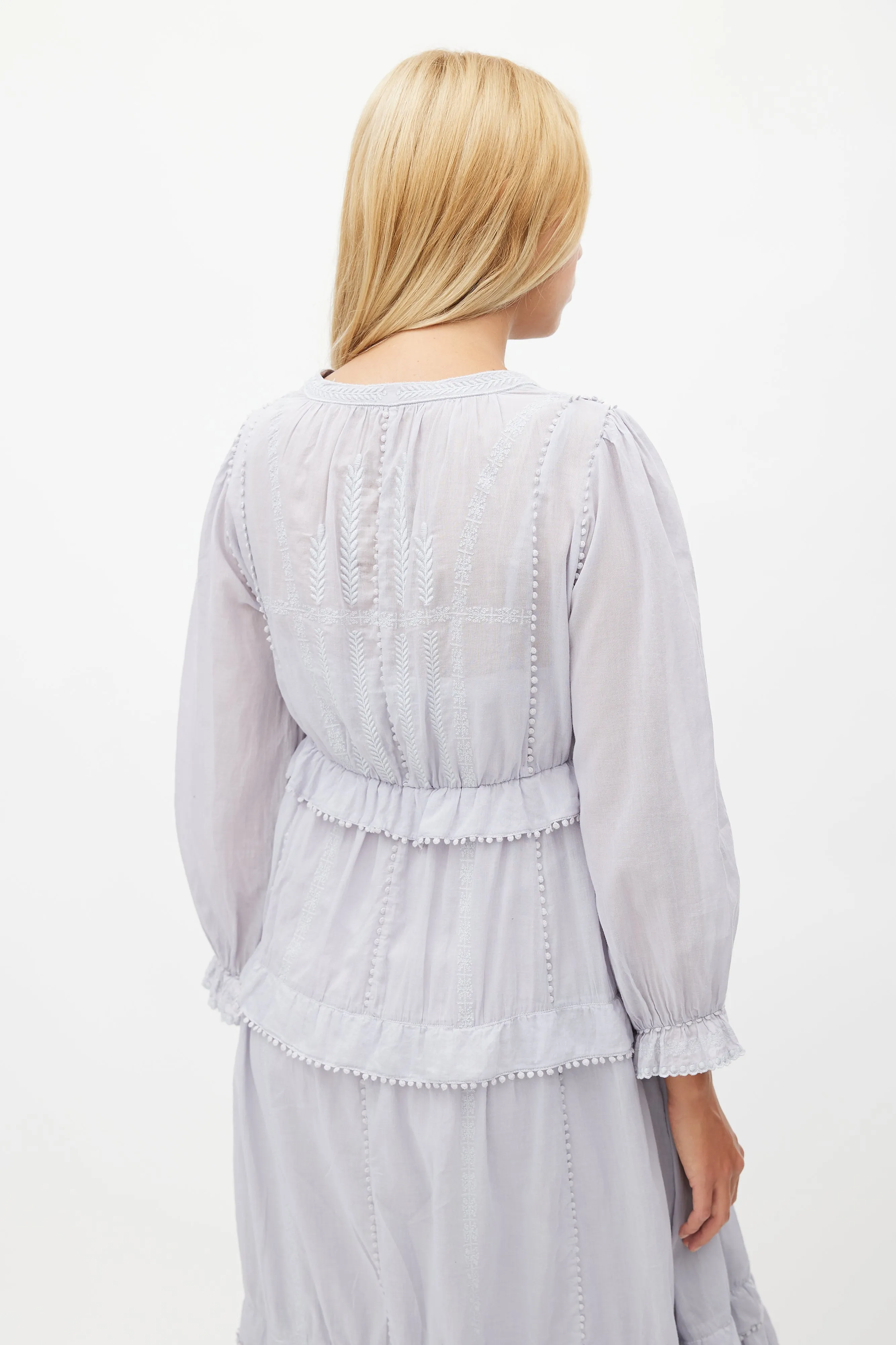 Blue Tiered Embroidered Dress