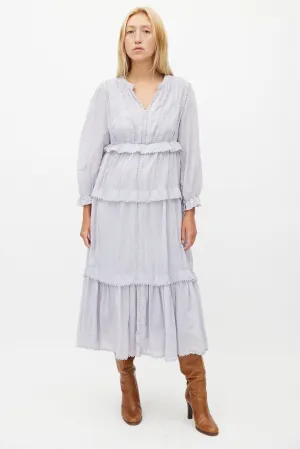 Blue Tiered Embroidered Dress