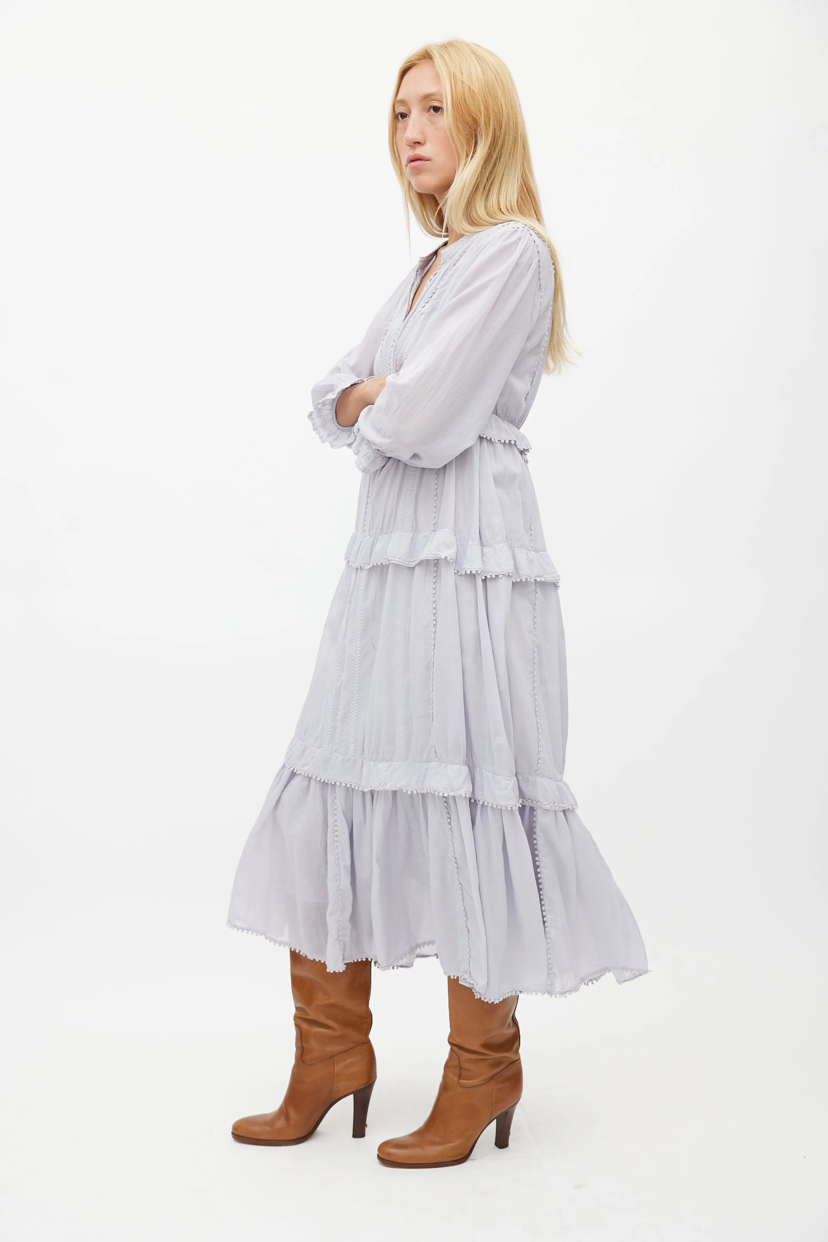 Blue Tiered Embroidered Dress
