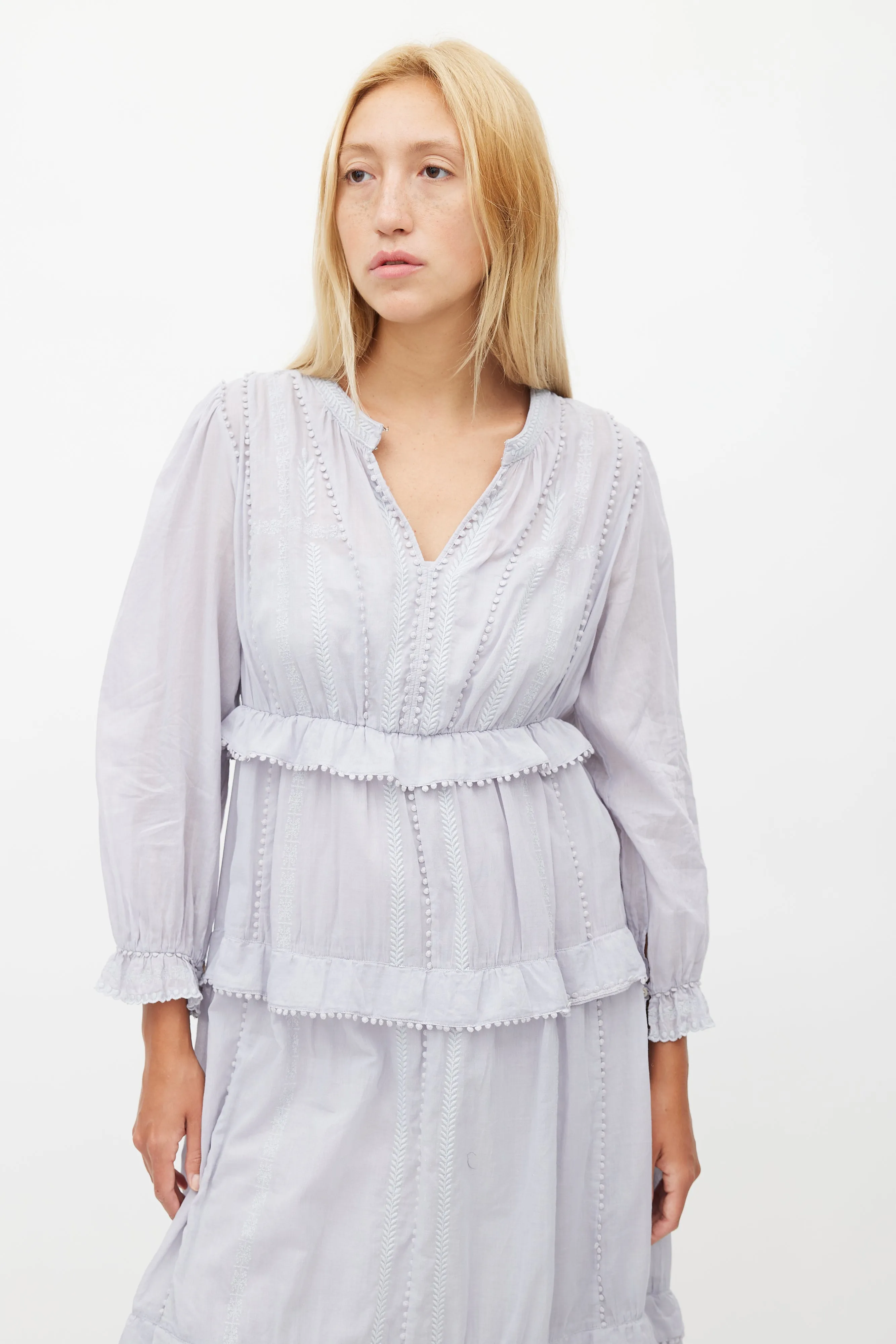 Blue Tiered Embroidered Dress