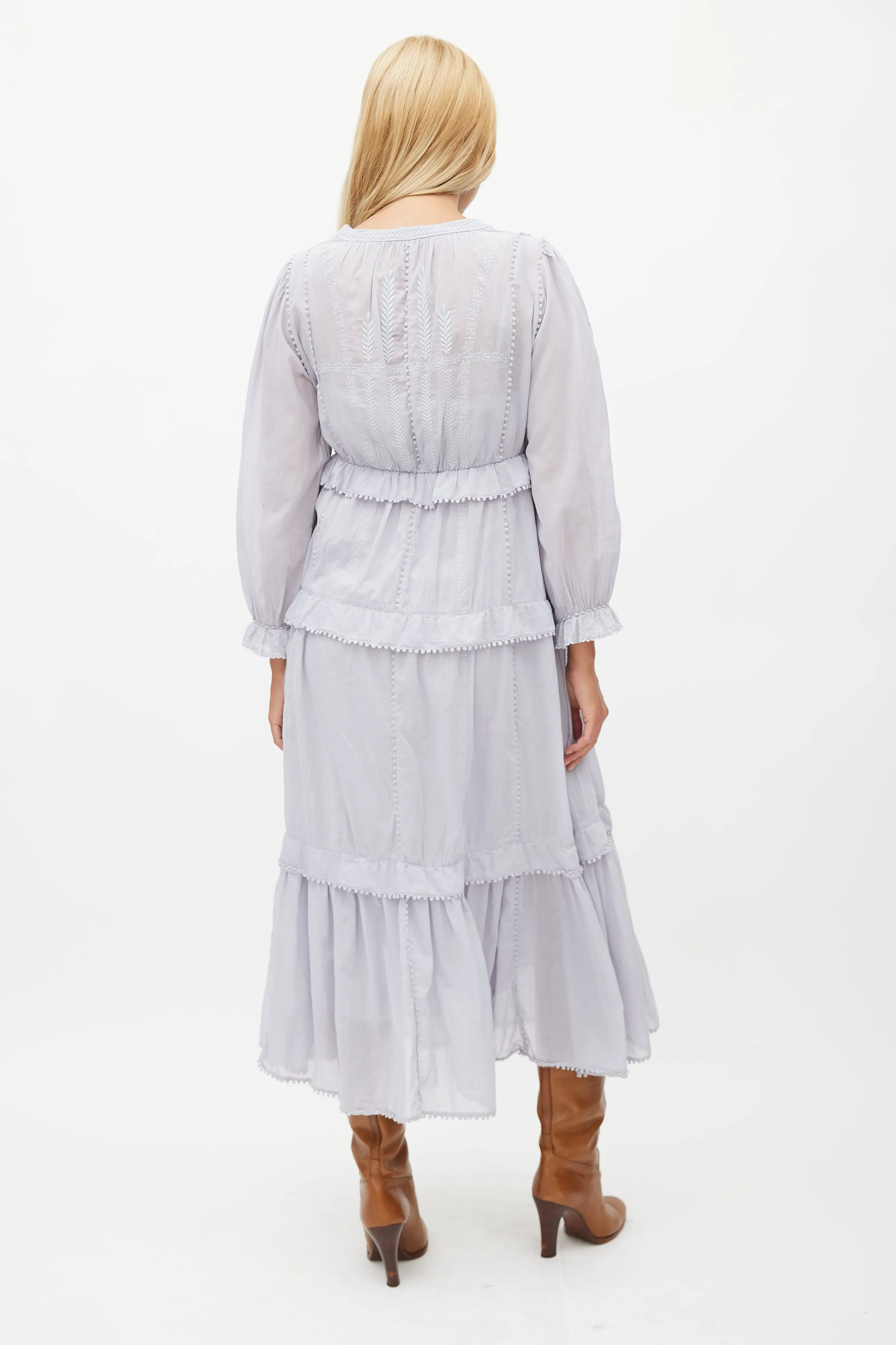 Blue Tiered Embroidered Dress