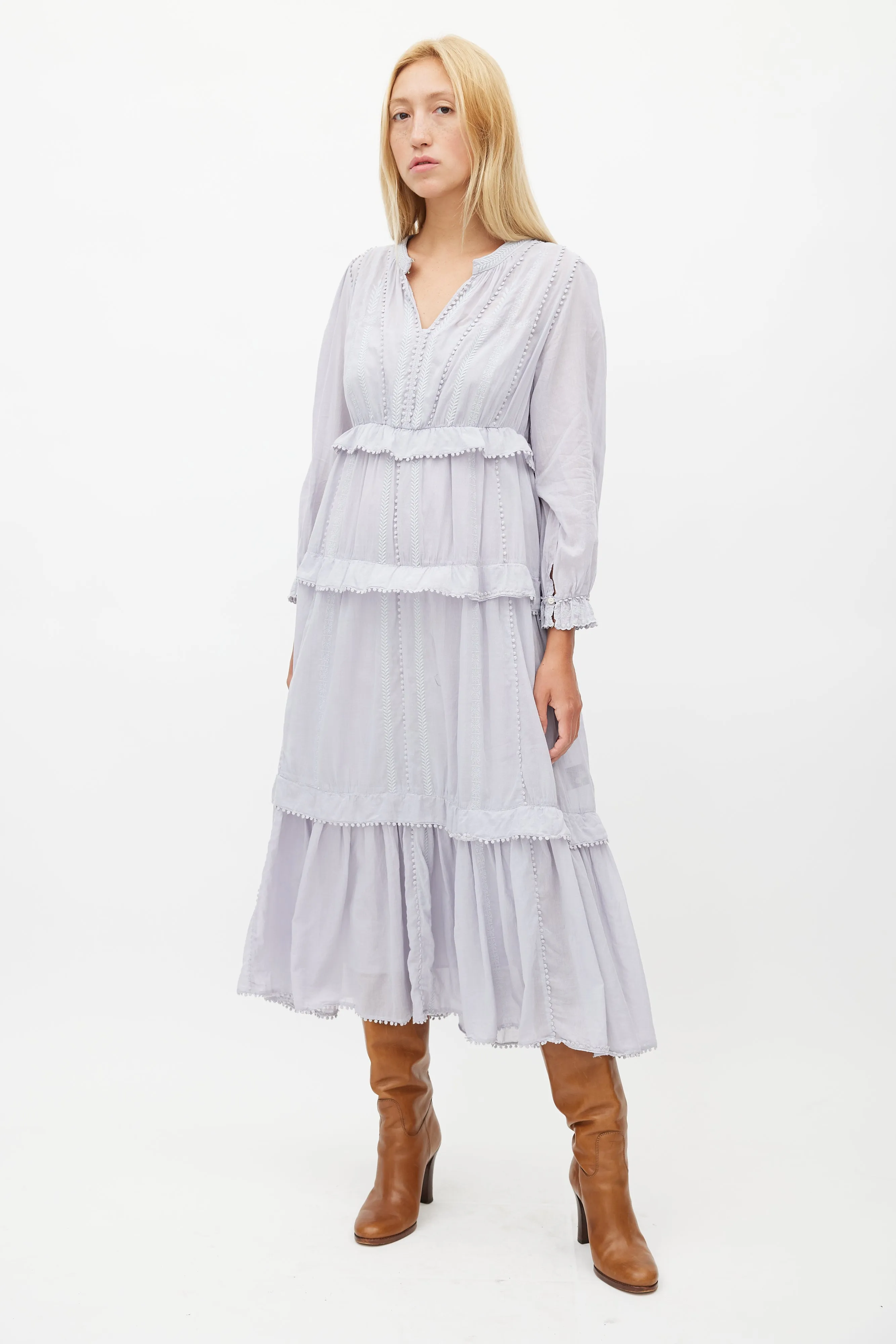 Blue Tiered Embroidered Dress