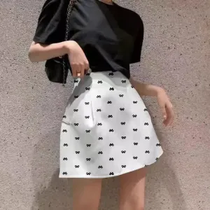 Bow Printed Skirt Fluffy Skirt High Waist Slim