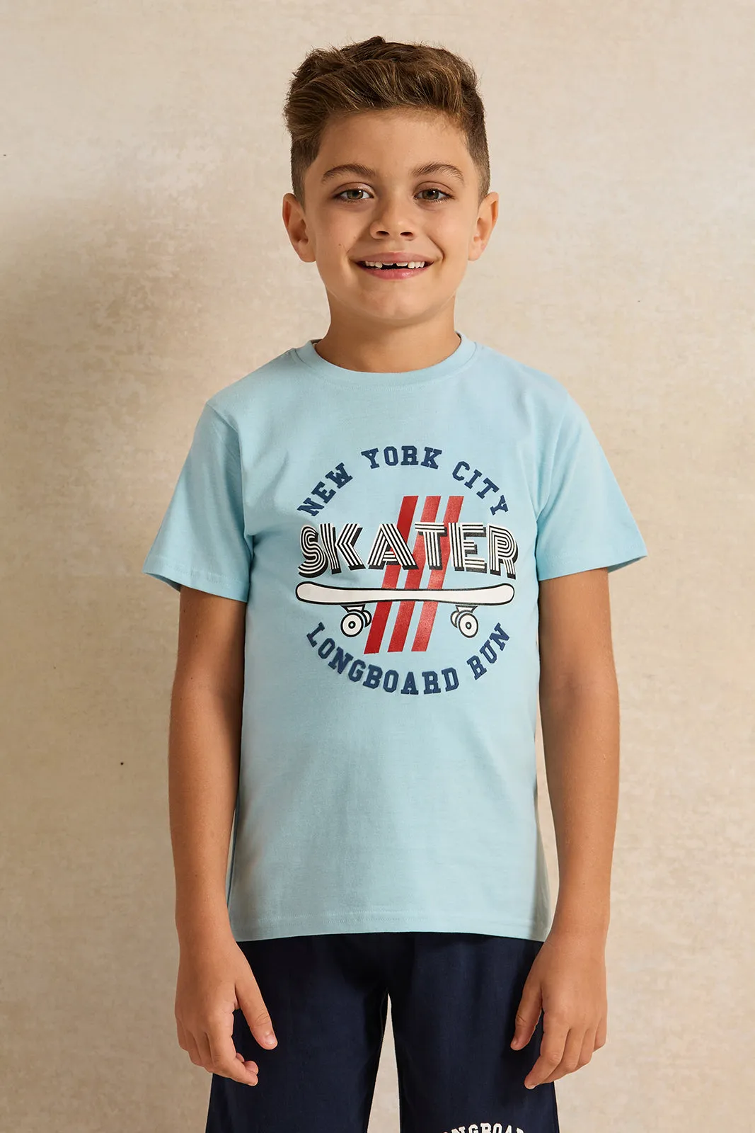 Boys Blue And Navy Printed Pyjama Set (2 Piece)
