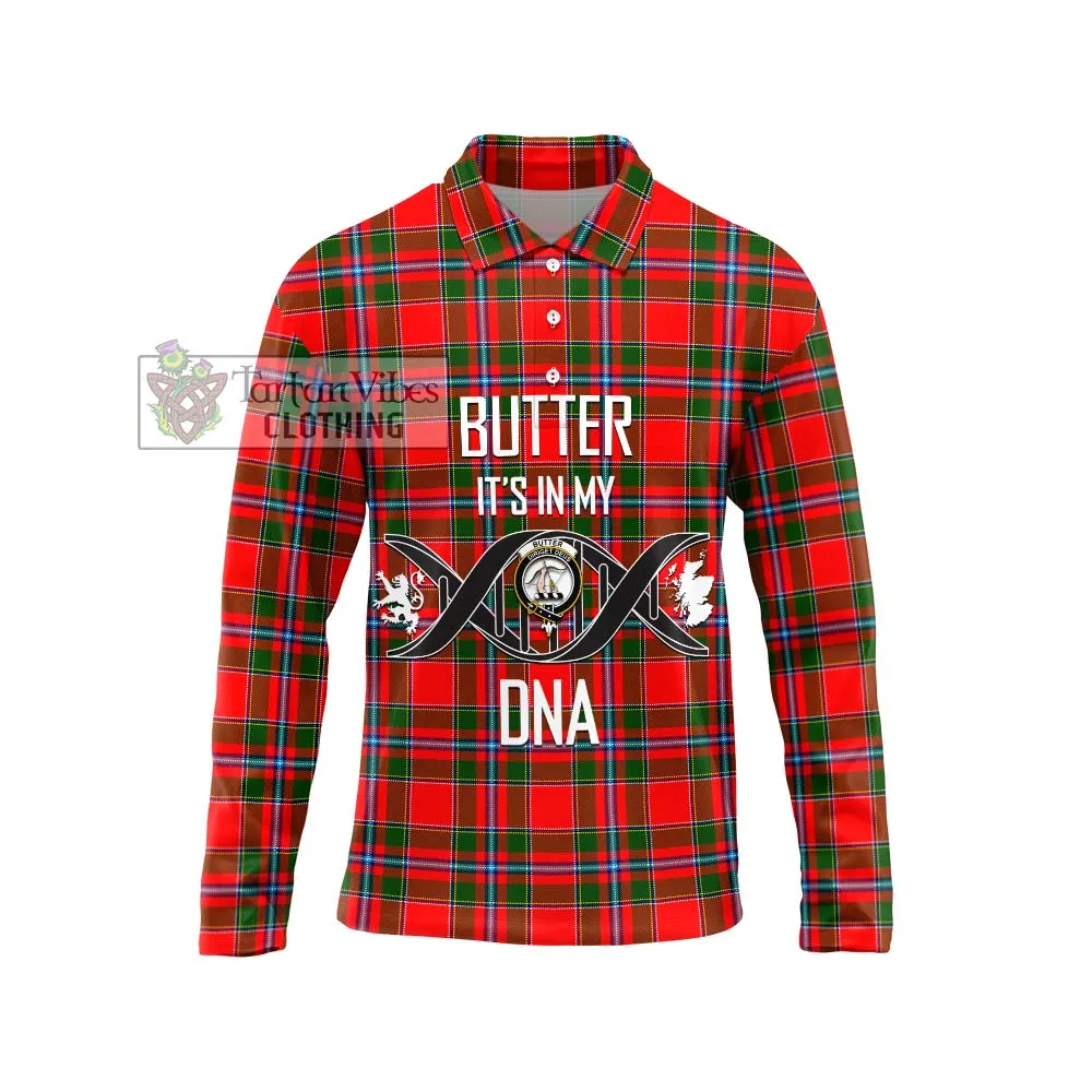 Butter Tartan Long Sleeve Polo Shirt with Family Crest DNA In Me Style