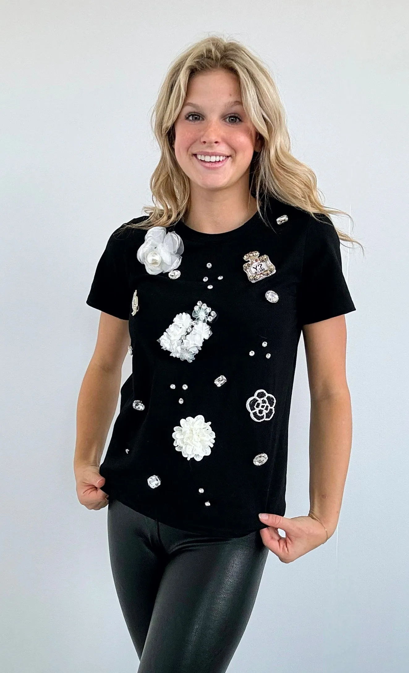 Chic Florals Embellished Top - Black