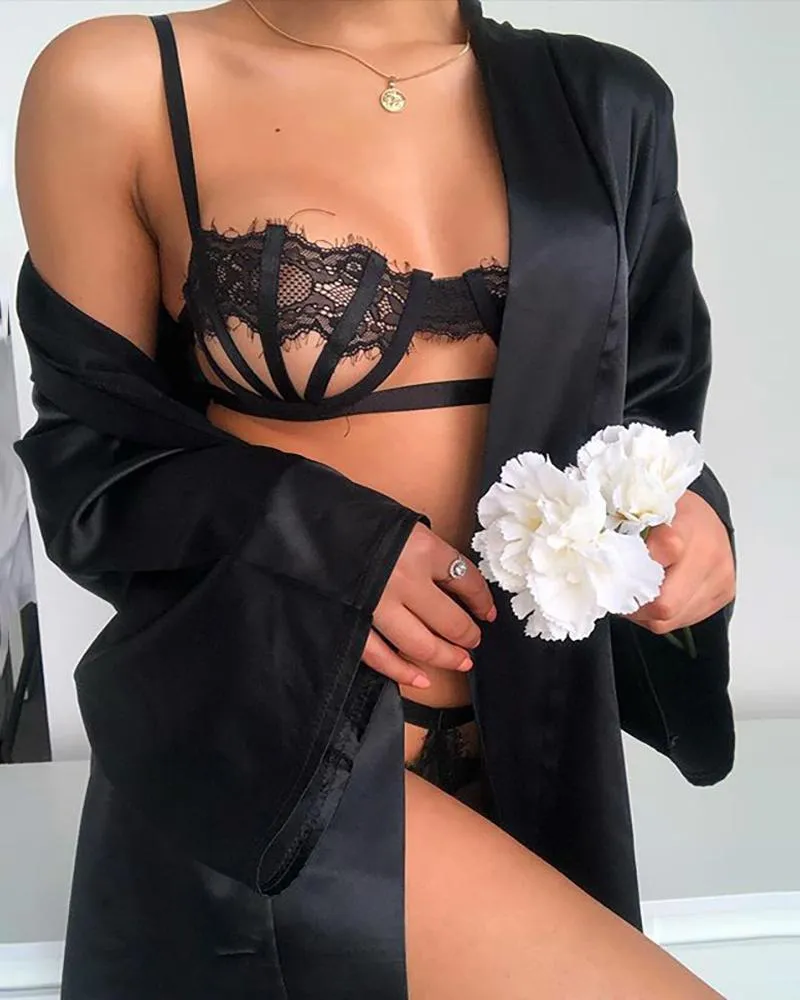 Cutout Crochet Eyelash Lace Sleeveless Lingerie Set