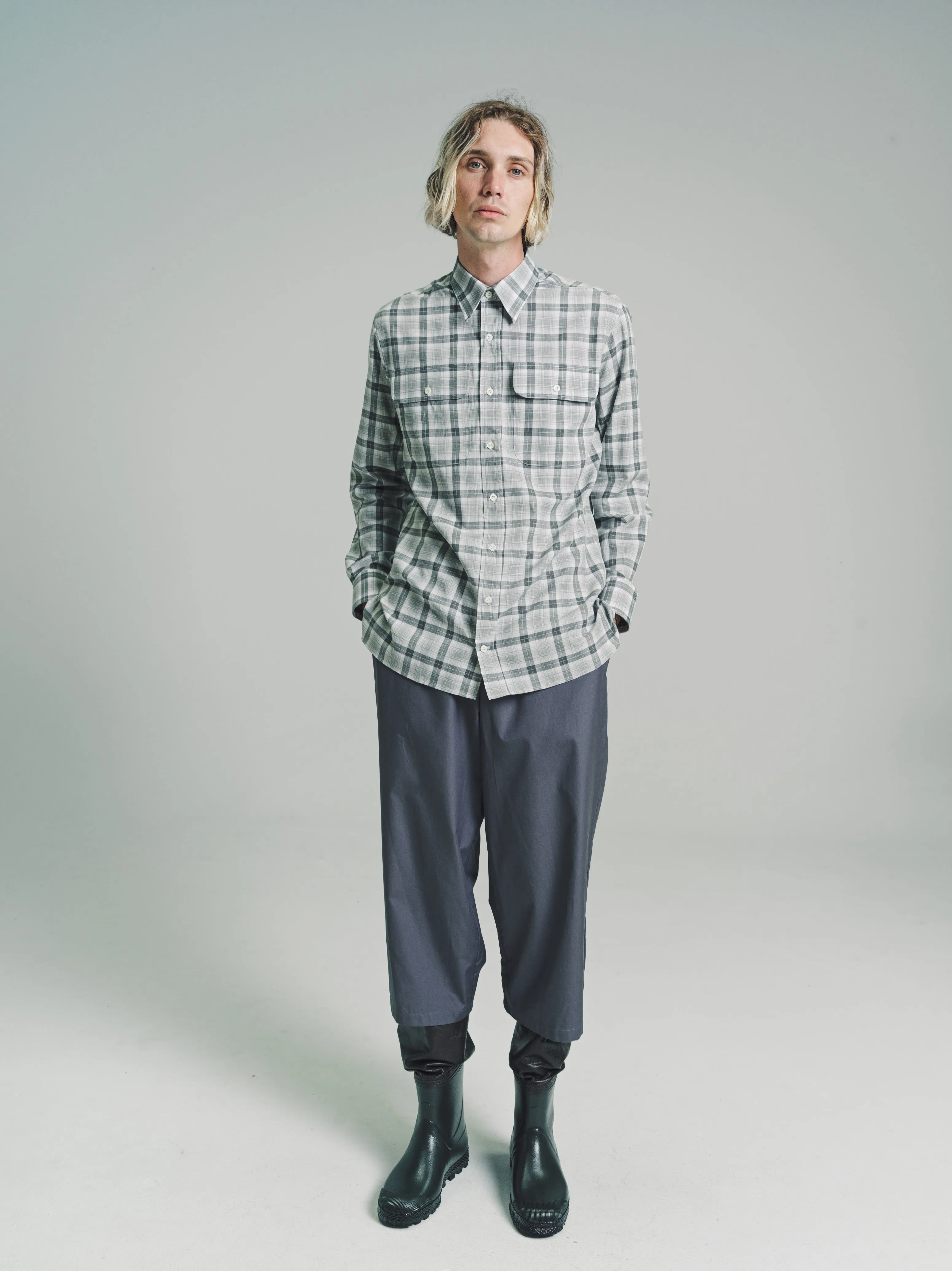 Fine Check Double Pocket Long Sleeve Shirt