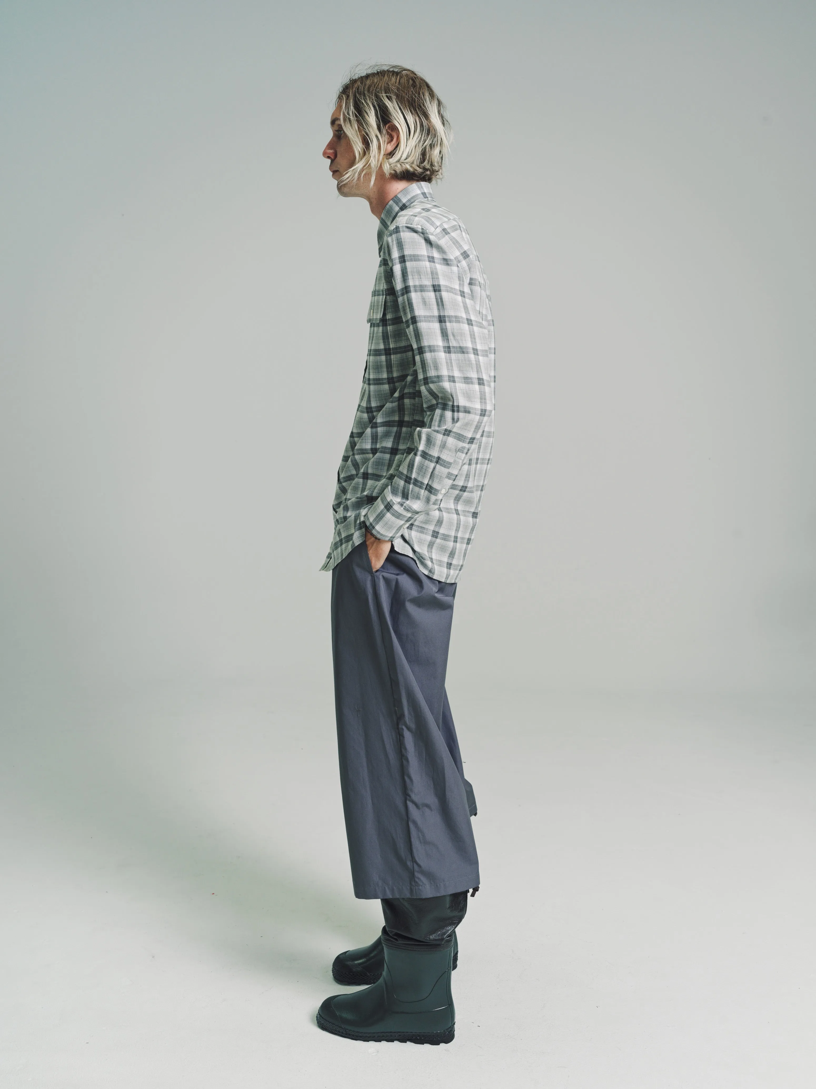 Fine Check Double Pocket Long Sleeve Shirt