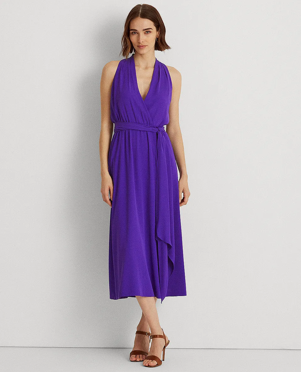 Georgette Halter Dress In Purple