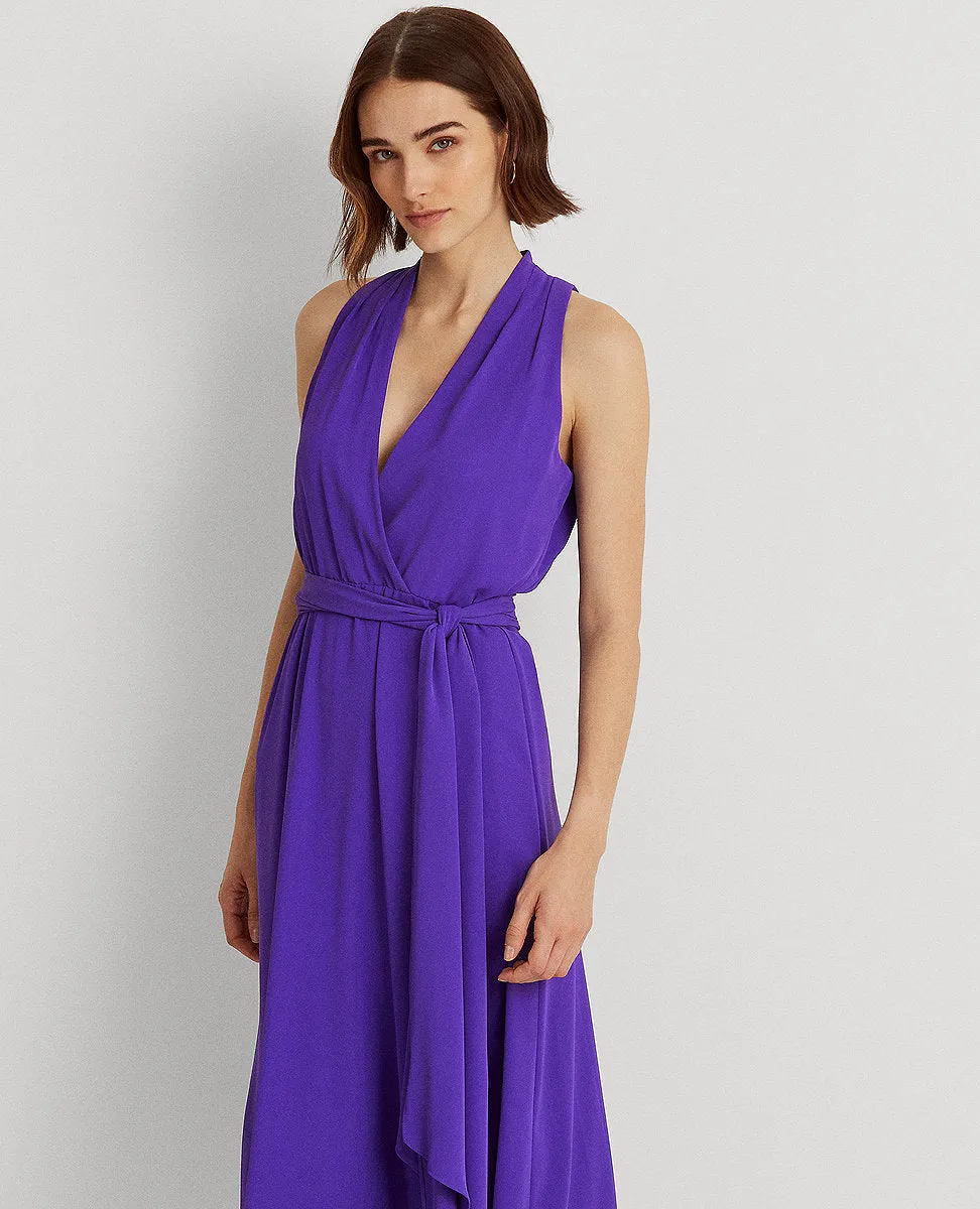 Georgette Halter Dress In Purple