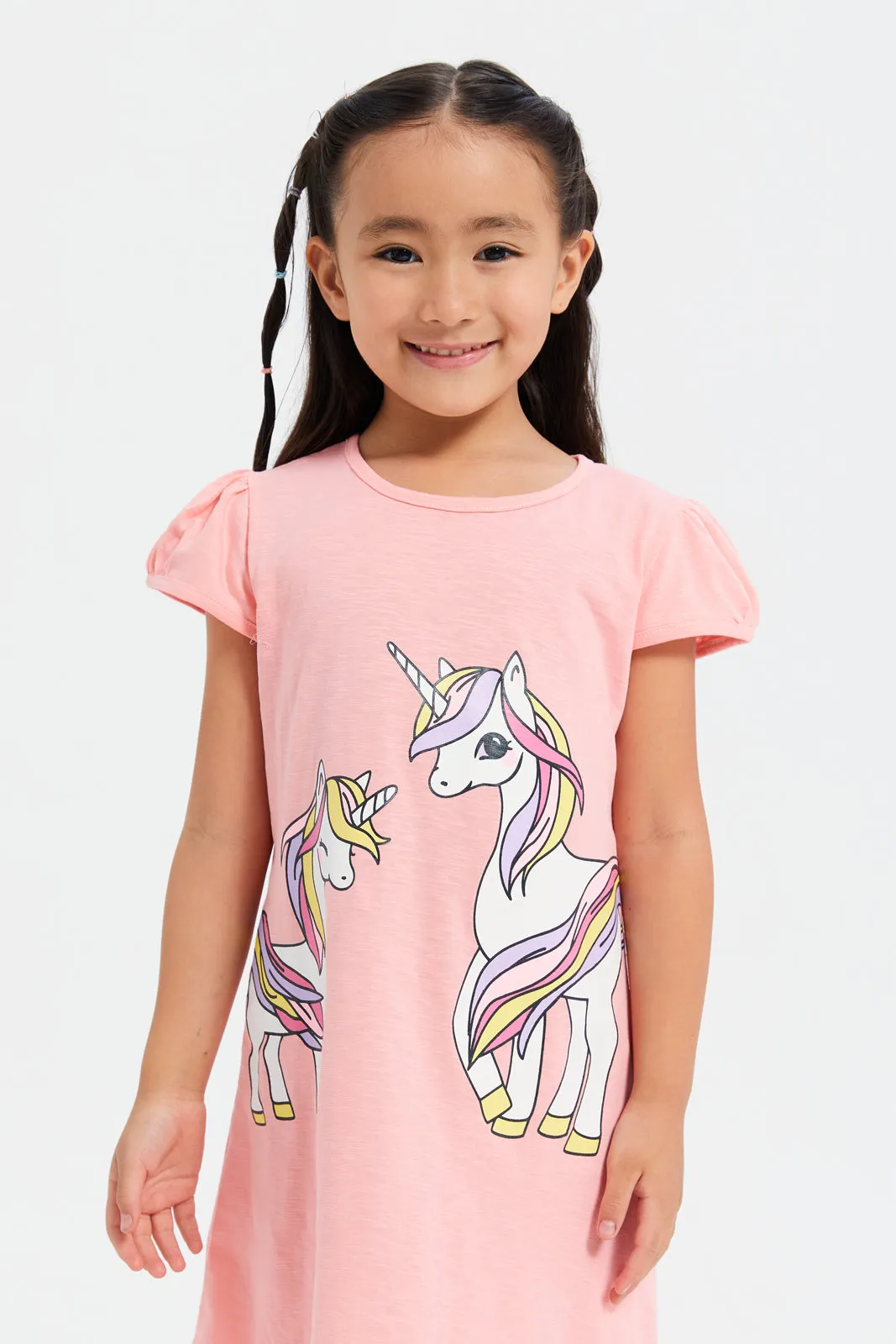 Girls Pink Unicorn  Print Night Dress