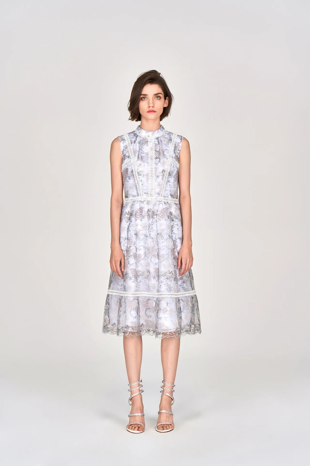 Grey Lace Sleeveless Midi Dress