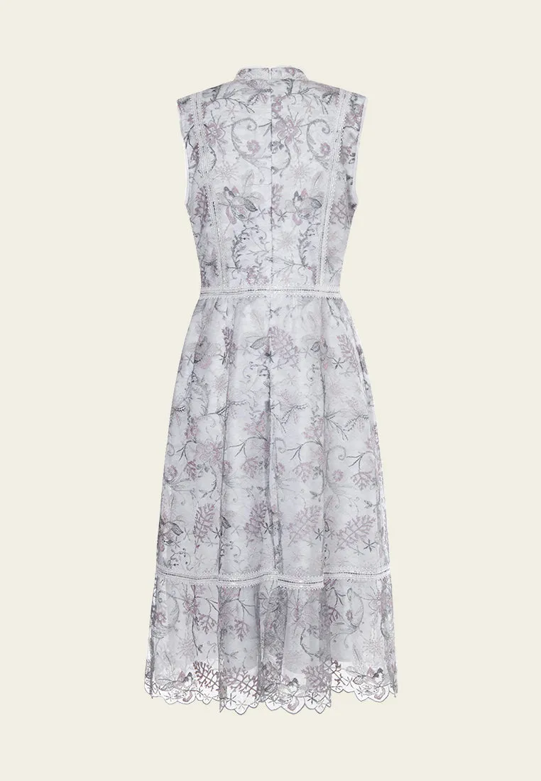 Grey Lace Sleeveless Midi Dress