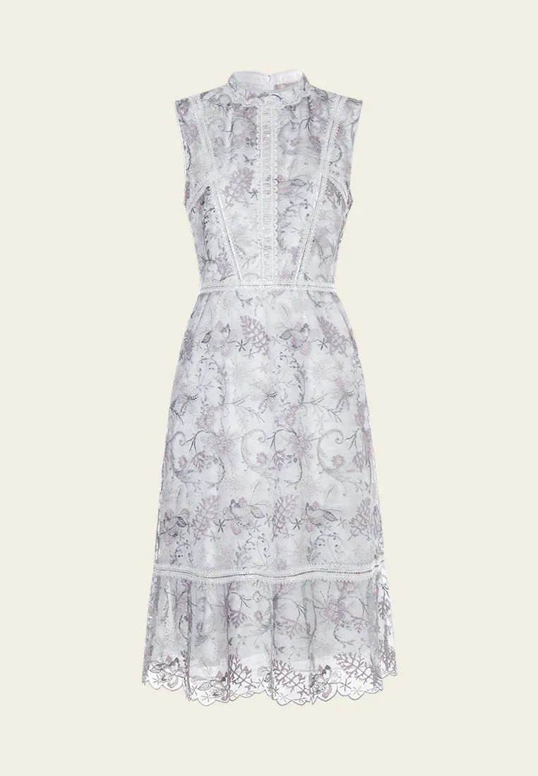 Grey Lace Sleeveless Midi Dress