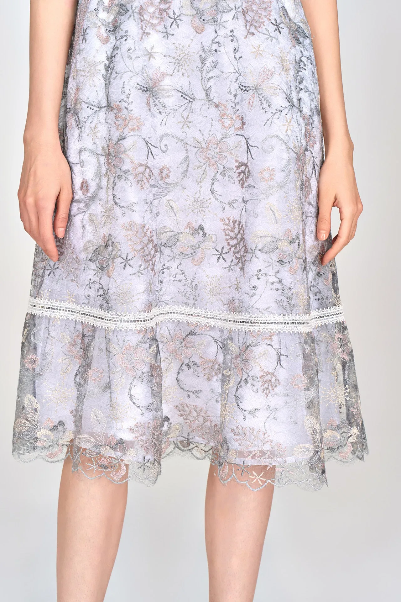 Grey Lace Sleeveless Midi Dress