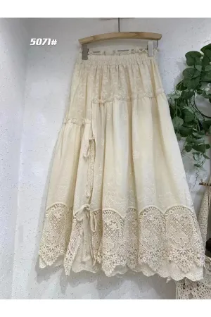 Hollow Out Pleated Linen Skirt