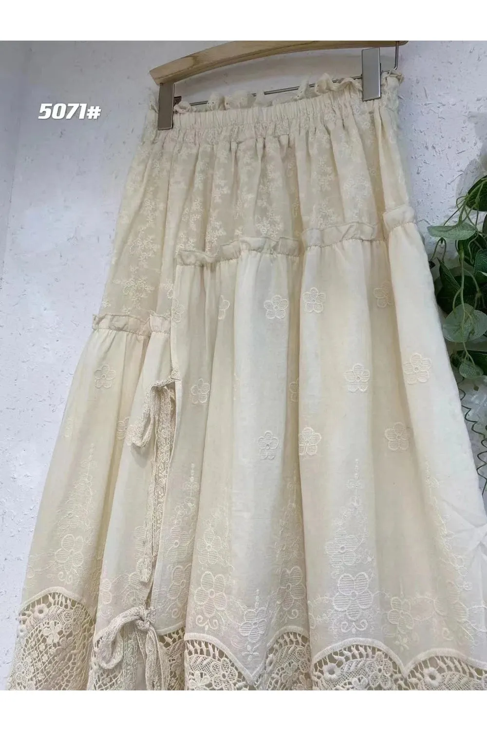 Hollow Out Pleated Linen Skirt