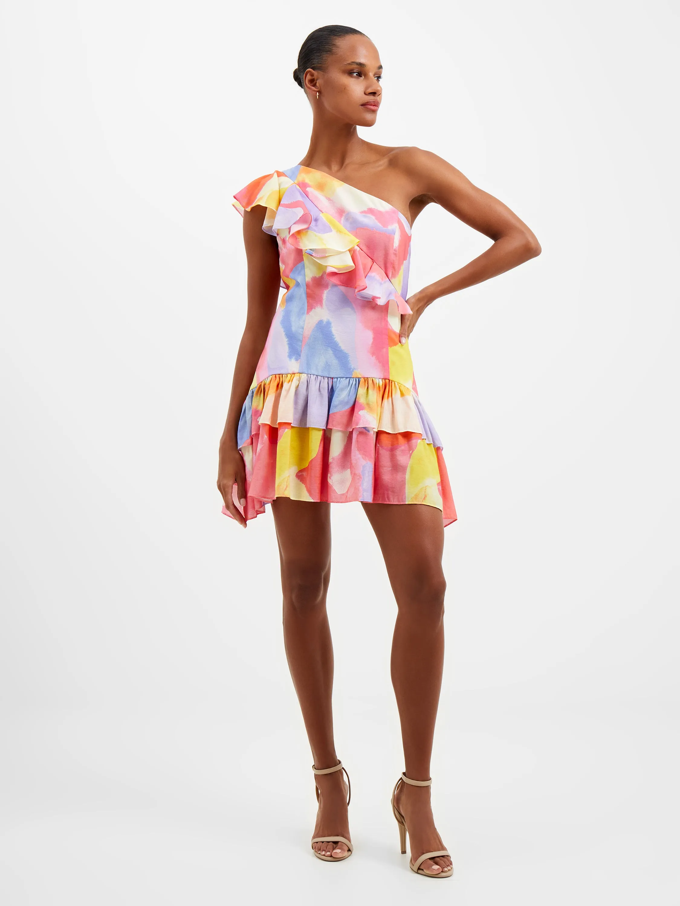 Isadora Faron One Shoulder Printed Mini Dress