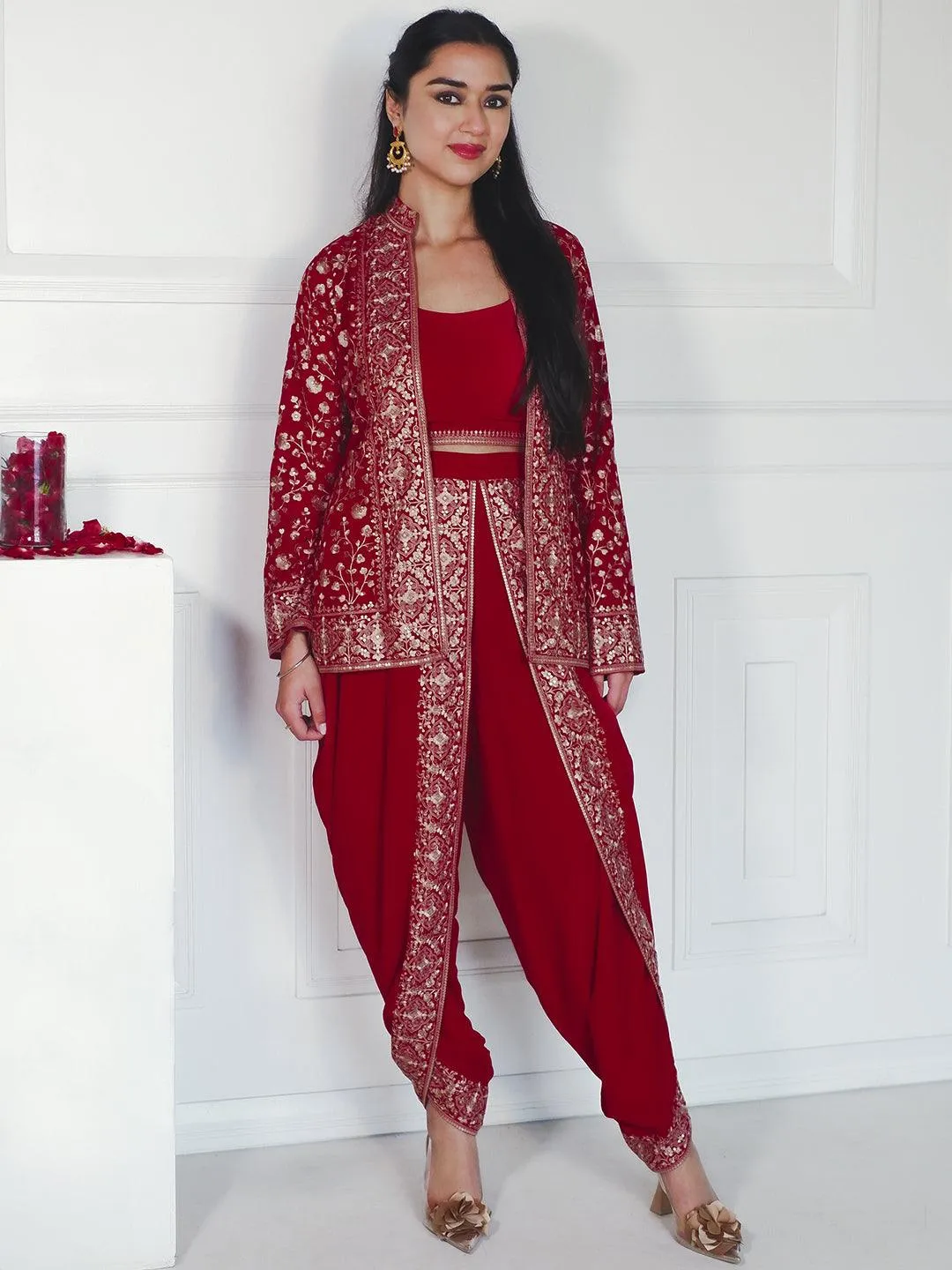 Jashvi Art Magenta Embellished Georgette Co-Ords