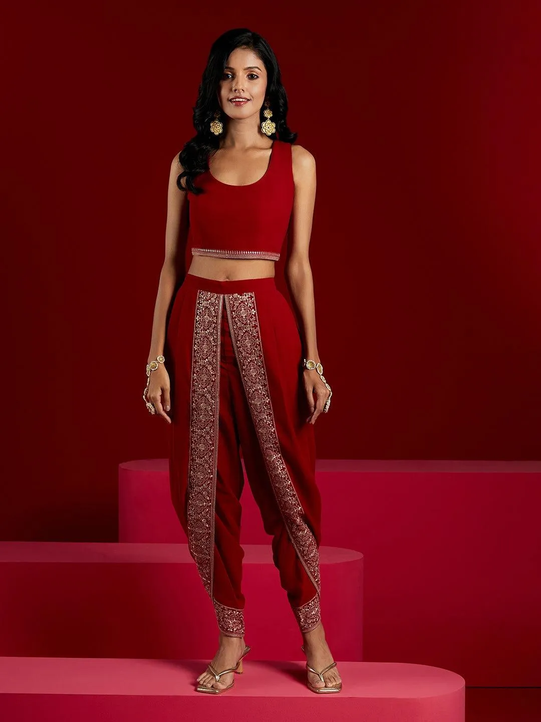 Jashvi Art Magenta Embellished Georgette Co-Ords