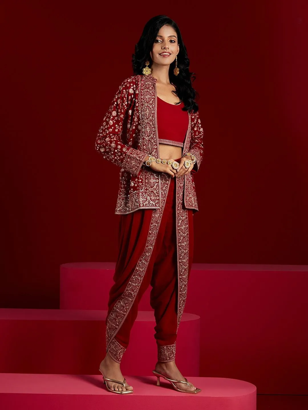 Jashvi Art Magenta Embellished Georgette Co-Ords